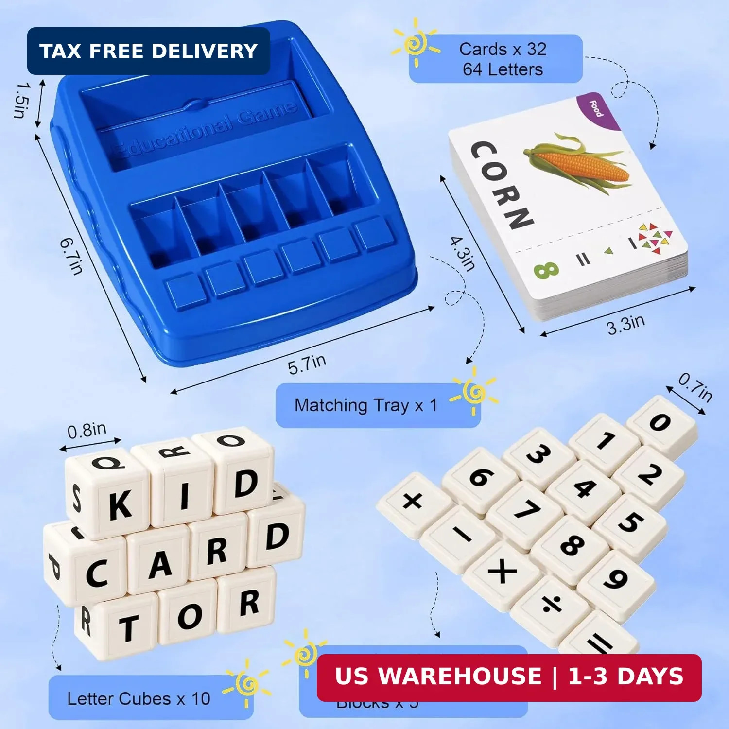 2 in 1 Kids Educational Toys, Spelling & Math Learning Game with Flash Cards Let