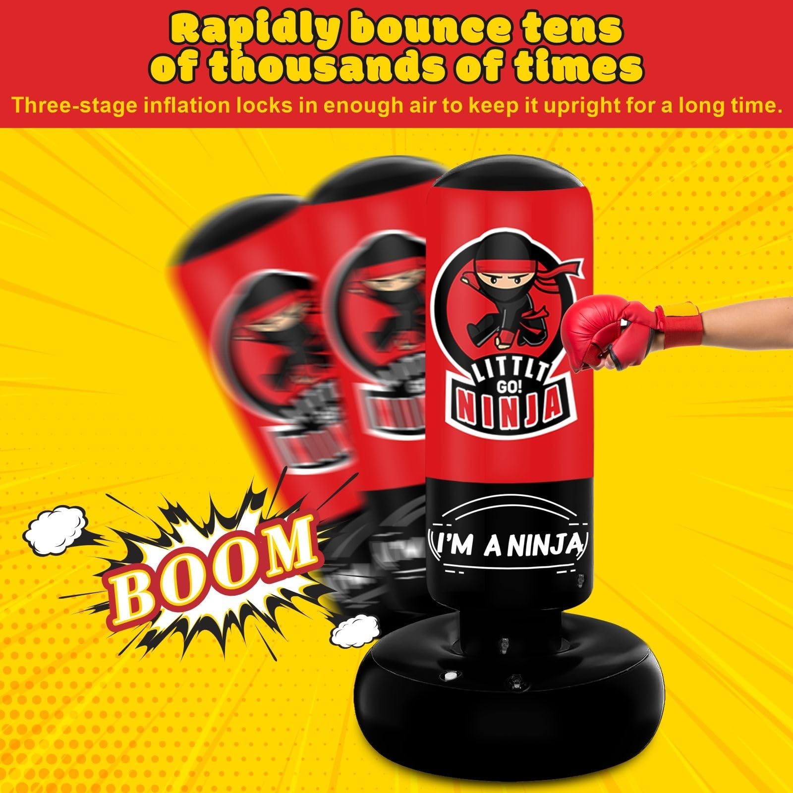 Kids Punching Bag, 67″ Stable Inflatable Boxing Bag for Age 5-12, Ninja Karat…