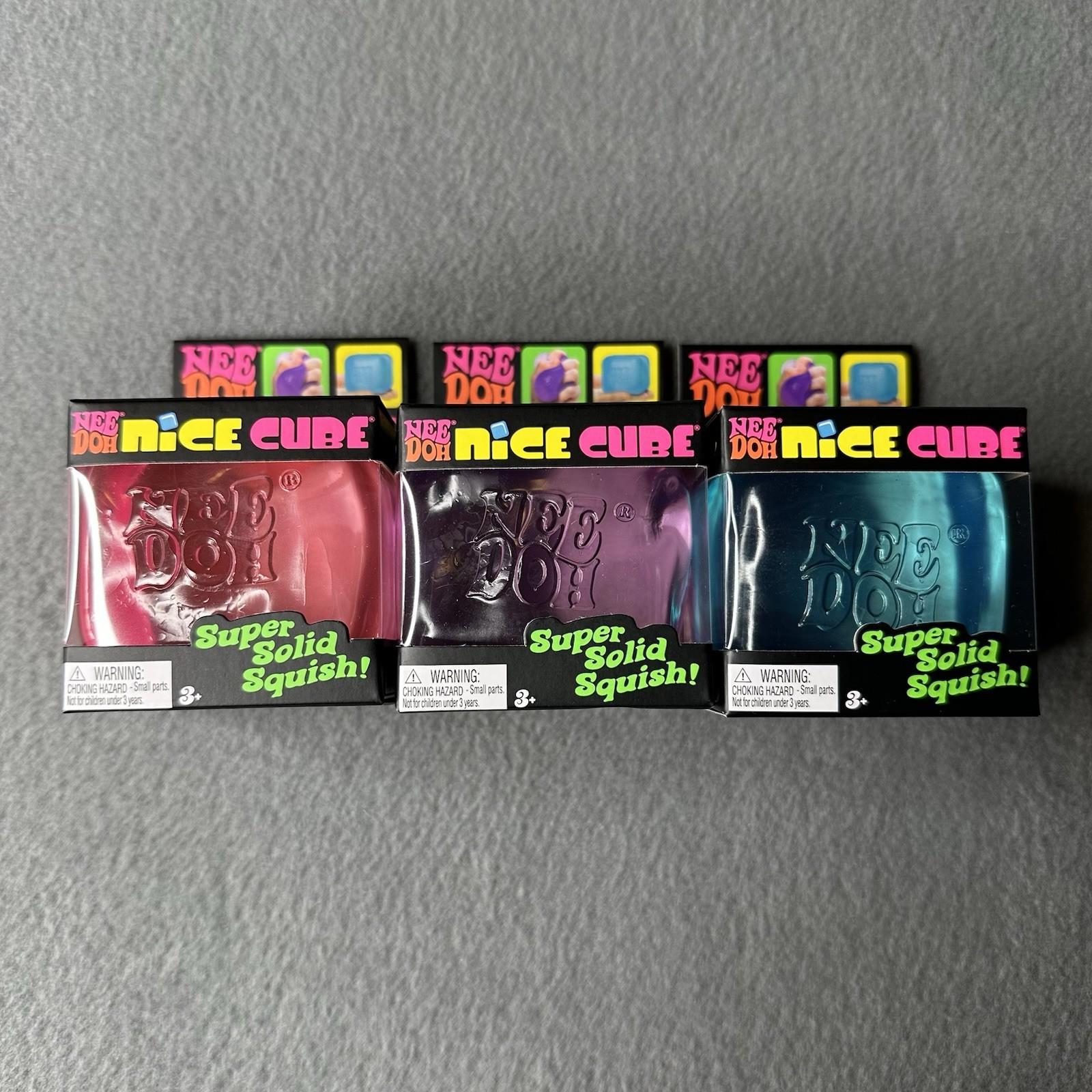 Lot 3 NeeDoh Nice Cube Super Solid Squish Fidget Sensory Pink Purple Blue NEW