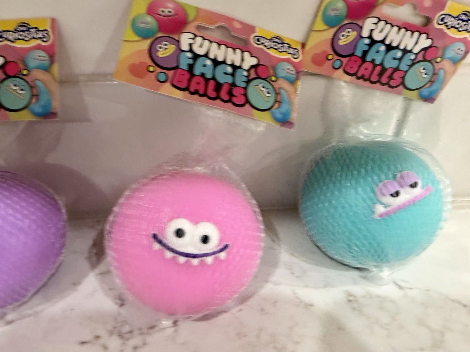 Orb Curiosities Funny Face Balls Squishy (Purple, Teal, Pink) Viral – Set Of 3