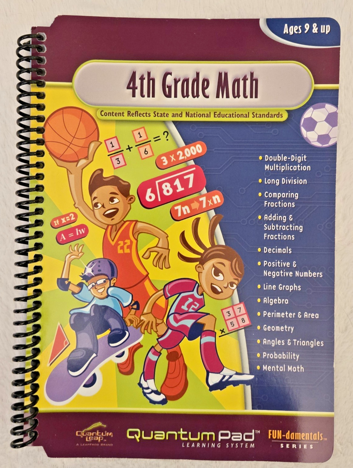 Leap Frog Quantum Pad 4th Grade Math Book, Cartridge Erasable Marker 9yrs+