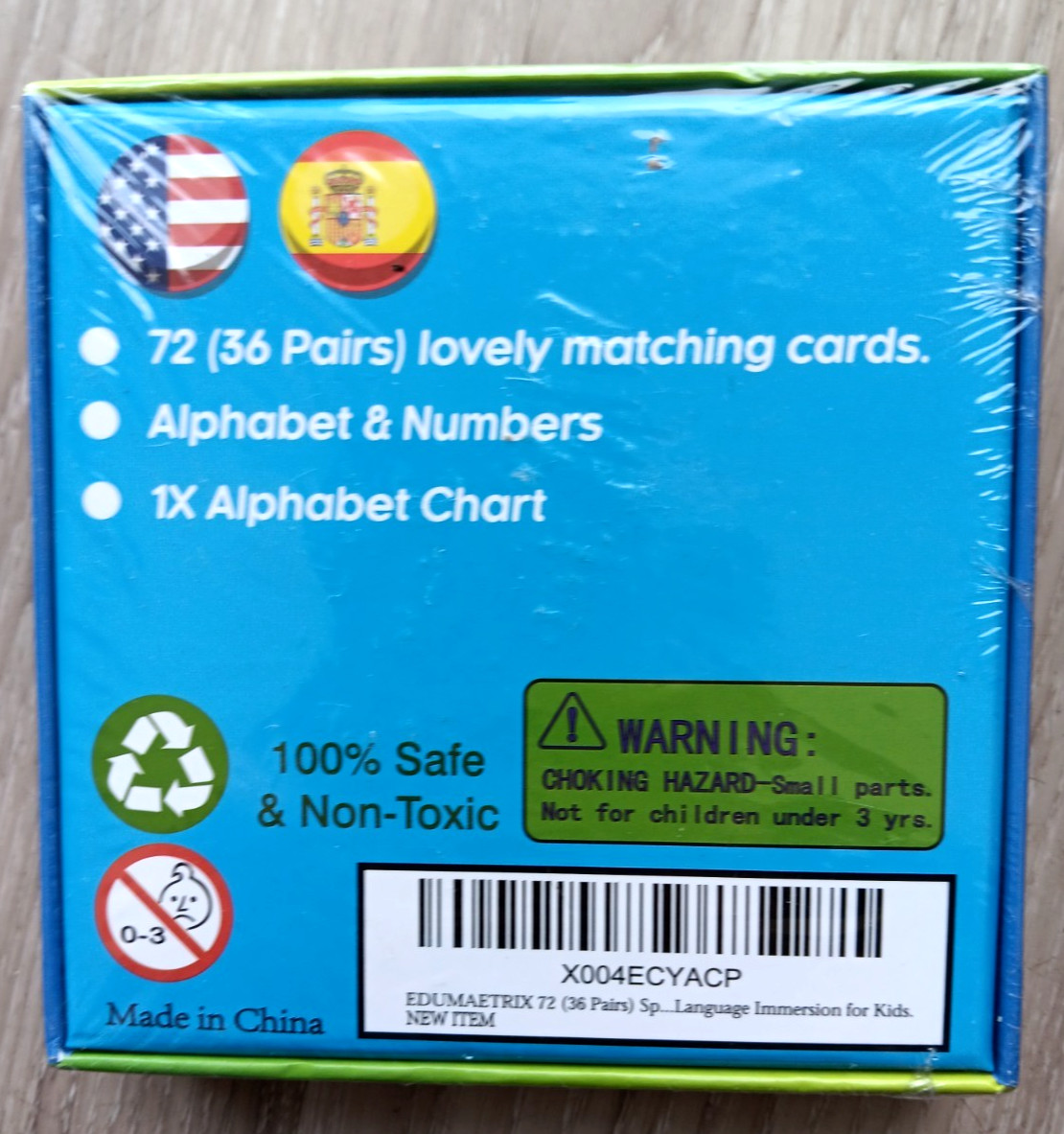 72 (36 Pairs) Spanish English Bilingual Alphabet Numbers Memory Matching Game…