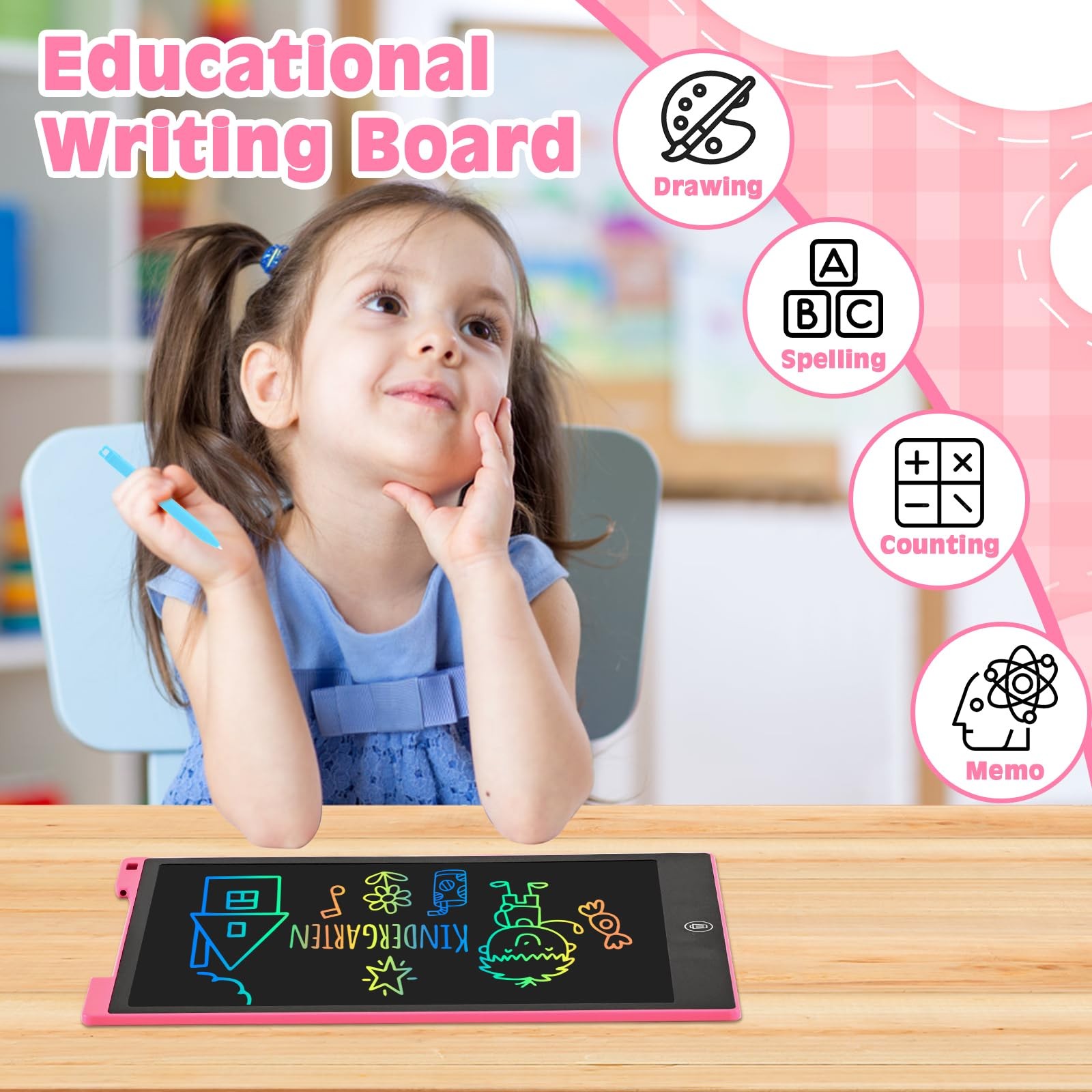 cimetech LCD Writing Tablet, Toddler Girl Toys for 1-3 12 Inch, 12” Pink