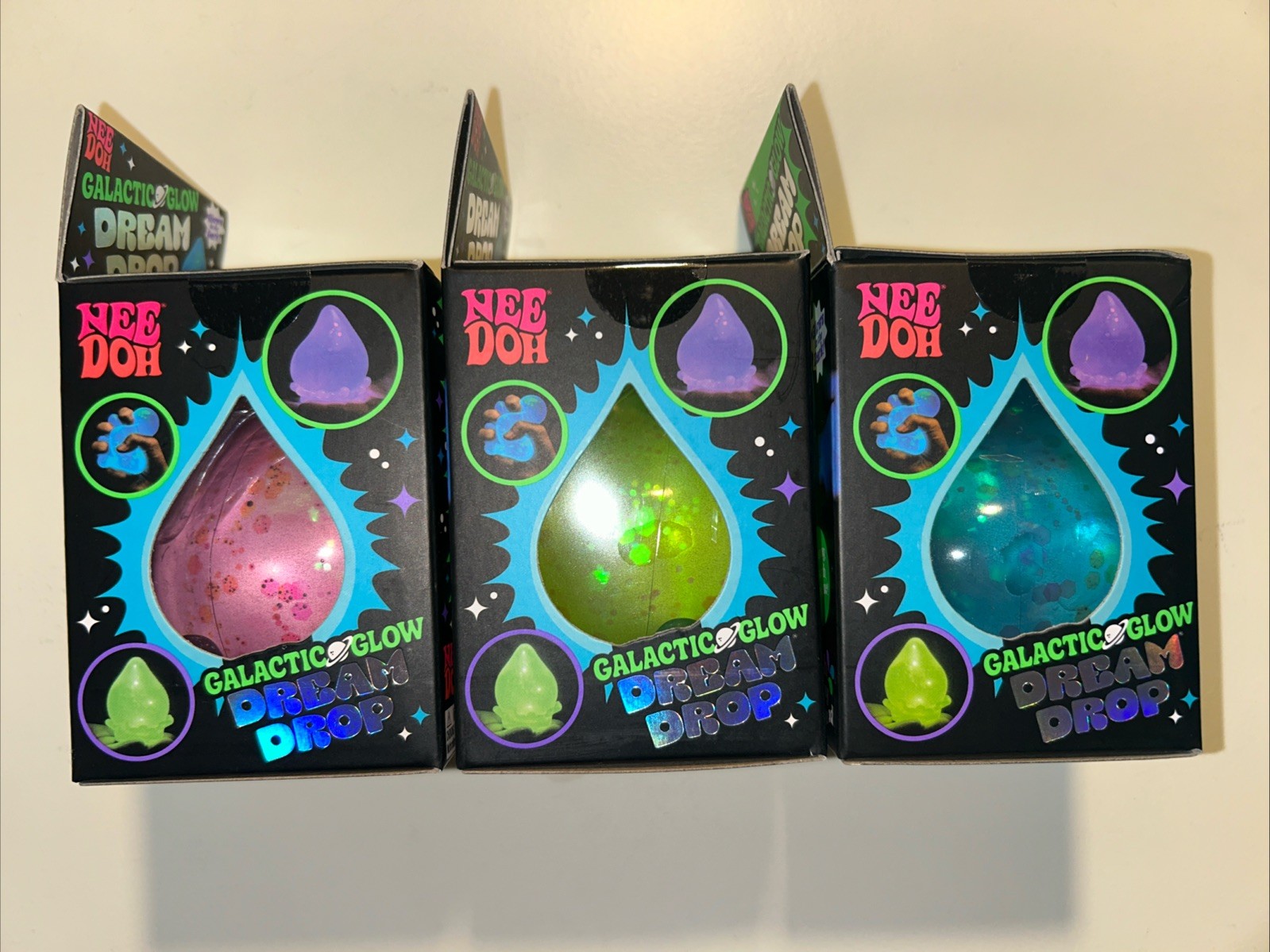 VIRAL NeeDoh GALACTIC GLOW Dream Drop Complete Set of 3 Green Blue Purple – RARE