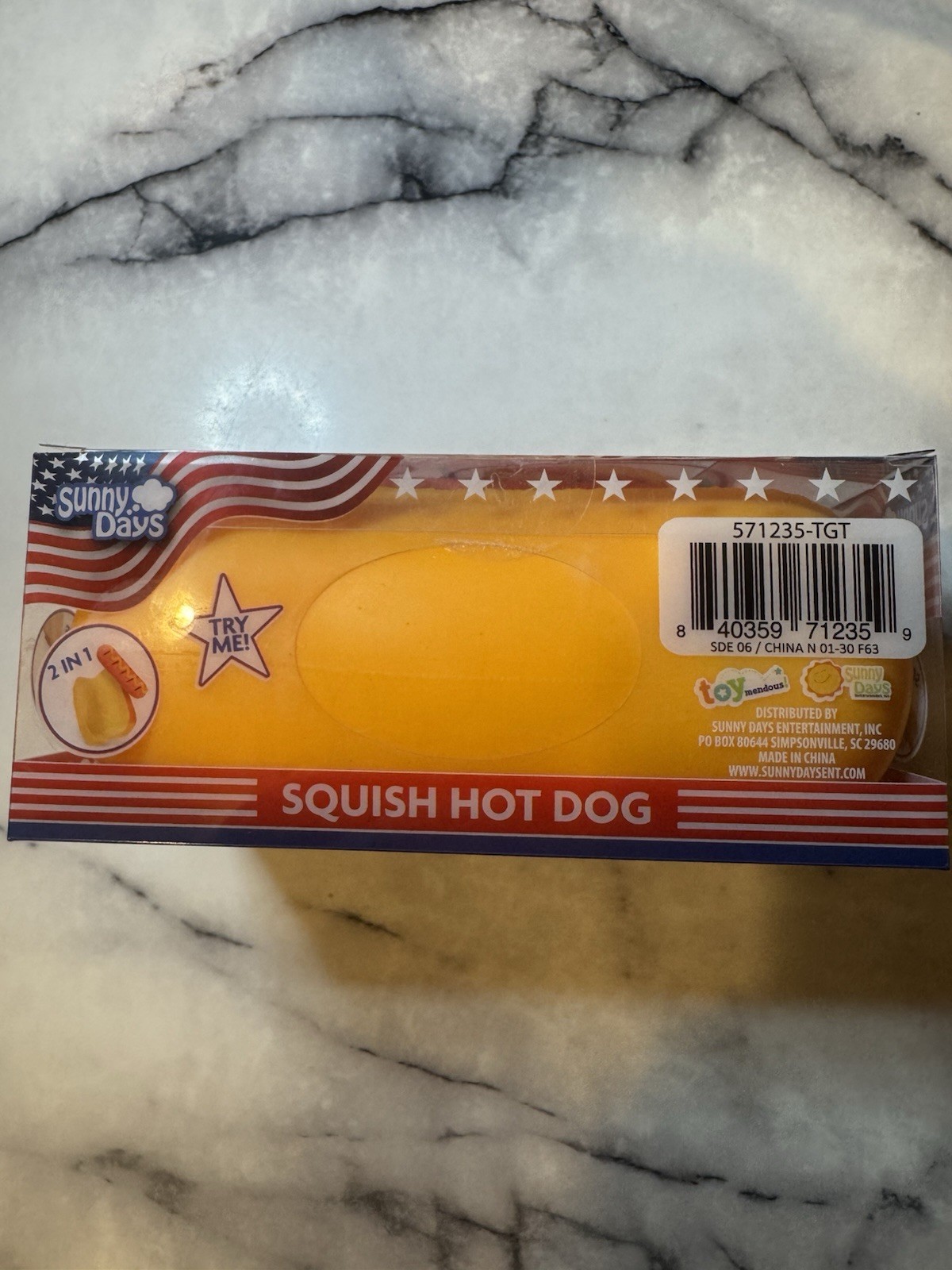 Sunny Days Squish Hot Dog 2-in-1 Tactile Squeeze Toy, Yellow/Red, Ages 4+