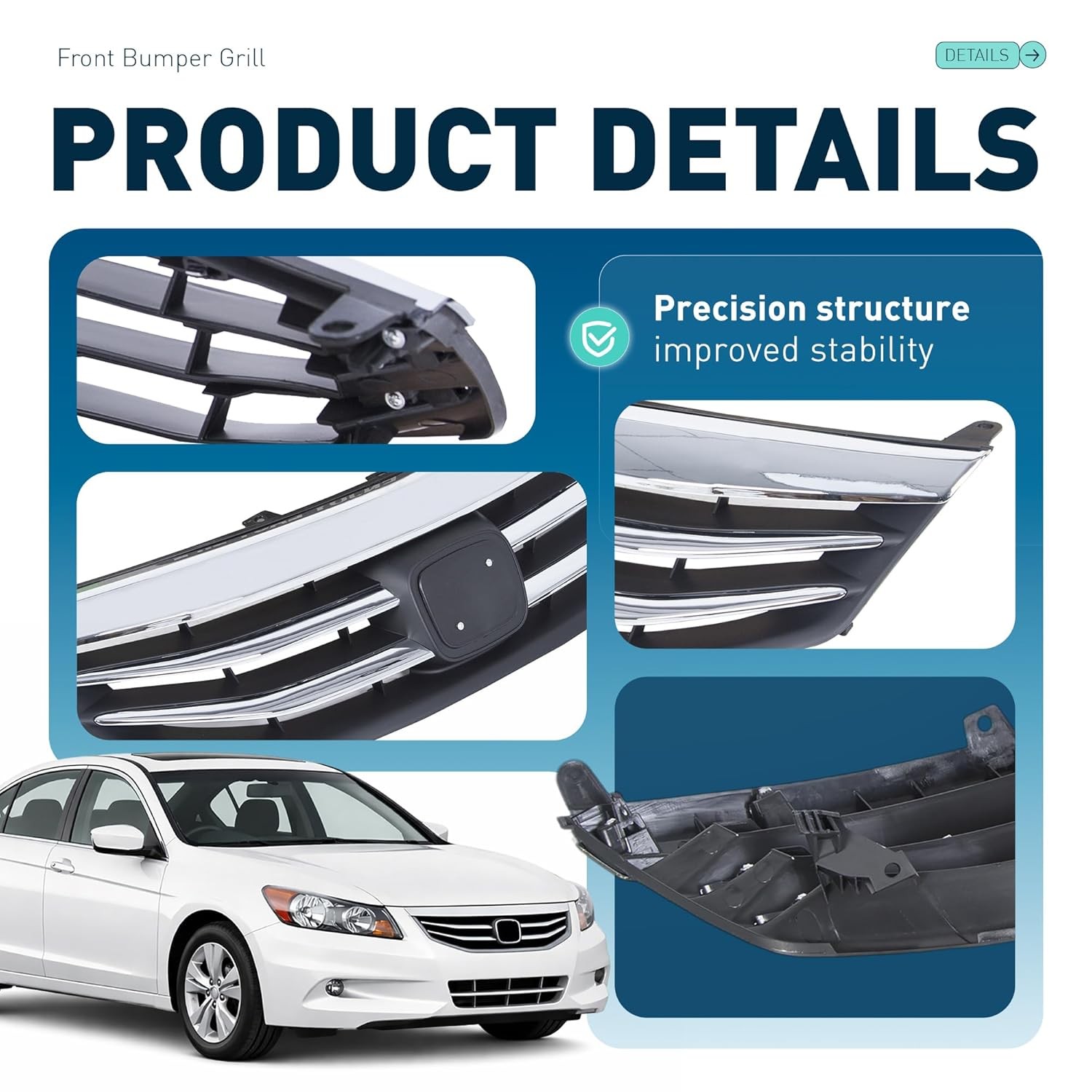 2011-2012 Honda Accord Sedan Front Bumper Grill Compatible 4 Door Upper Black