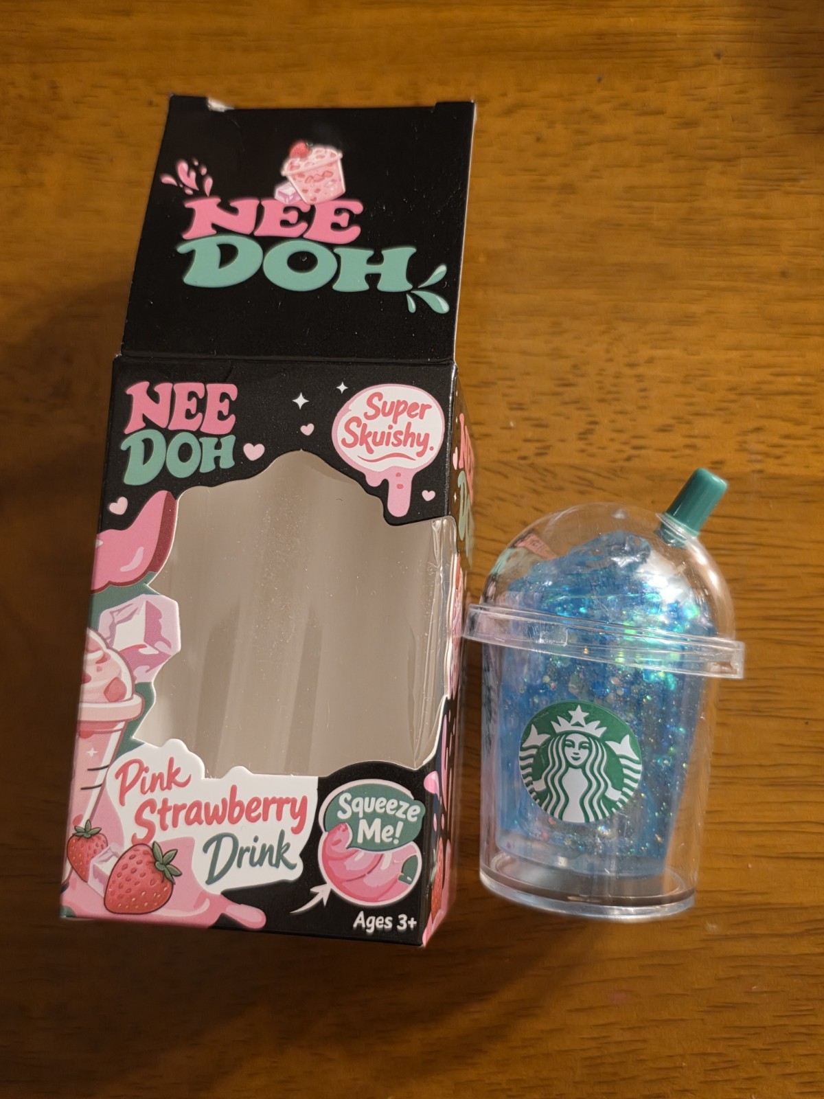 Small Blue Starbucks Strawberry Pink Drink Sugar Filled Squishy Toy New In Box