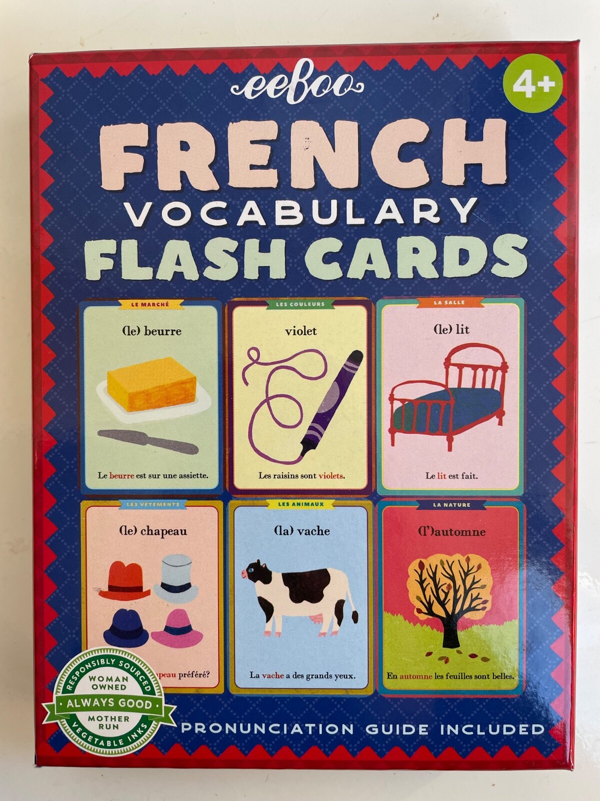 One lot of 3 Quantity eeBoo French Vocabulary Flash Cards for Kids 4+