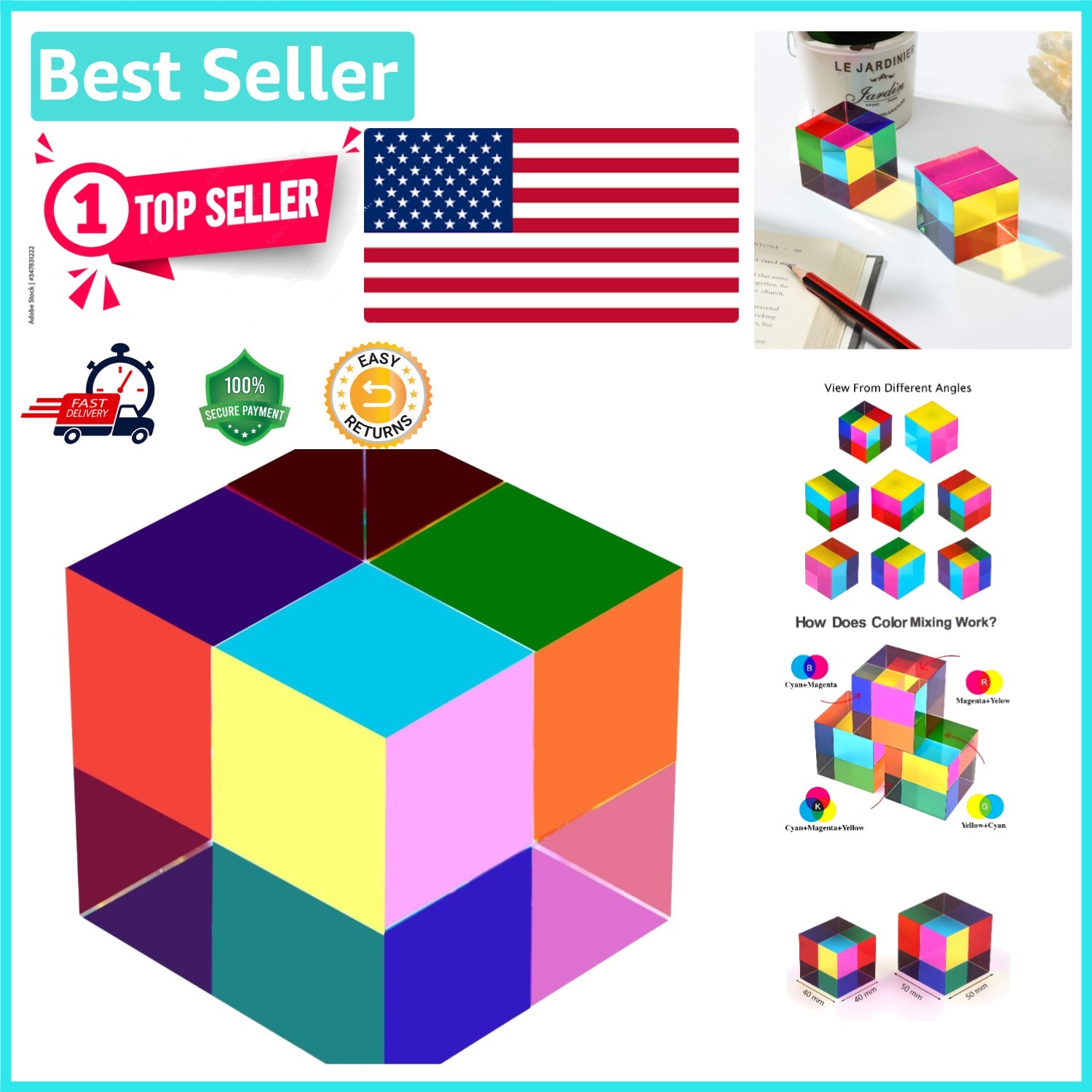 Educational 40mm CMY Cube – Color Recognition Toy & Modern Desk Decoration