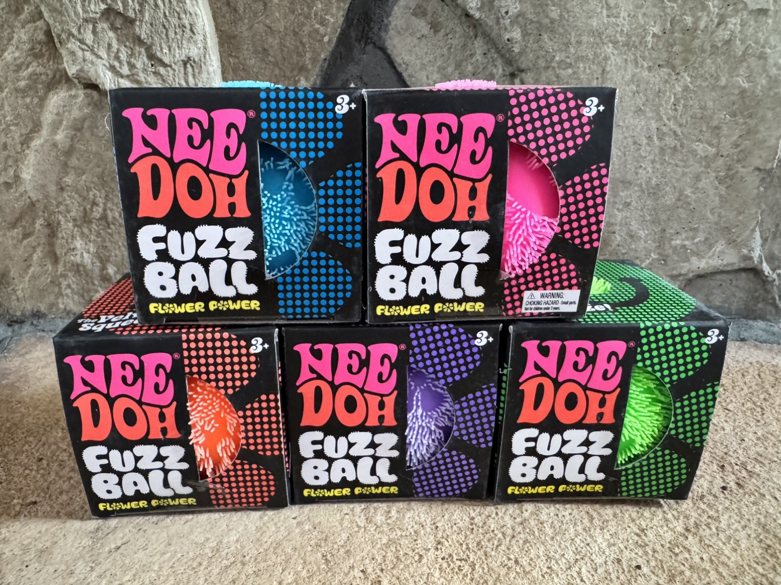 Original Nee Doh Fuzz Ball Lot of 5 Green Purple Blue Orange & Pink