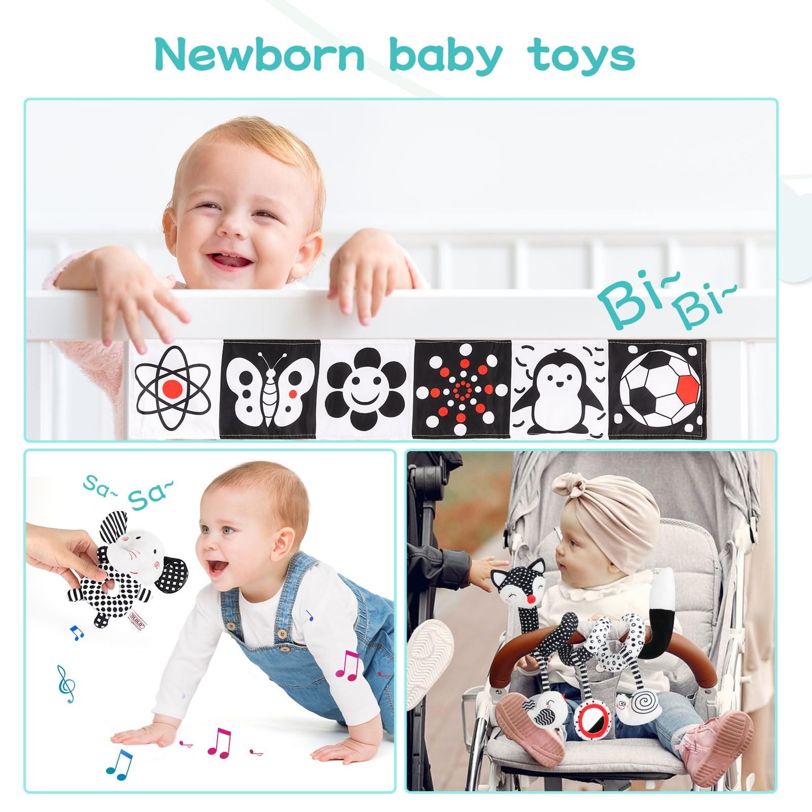 AJsupojouet High Contrast Black and White Baby Toys FOX,