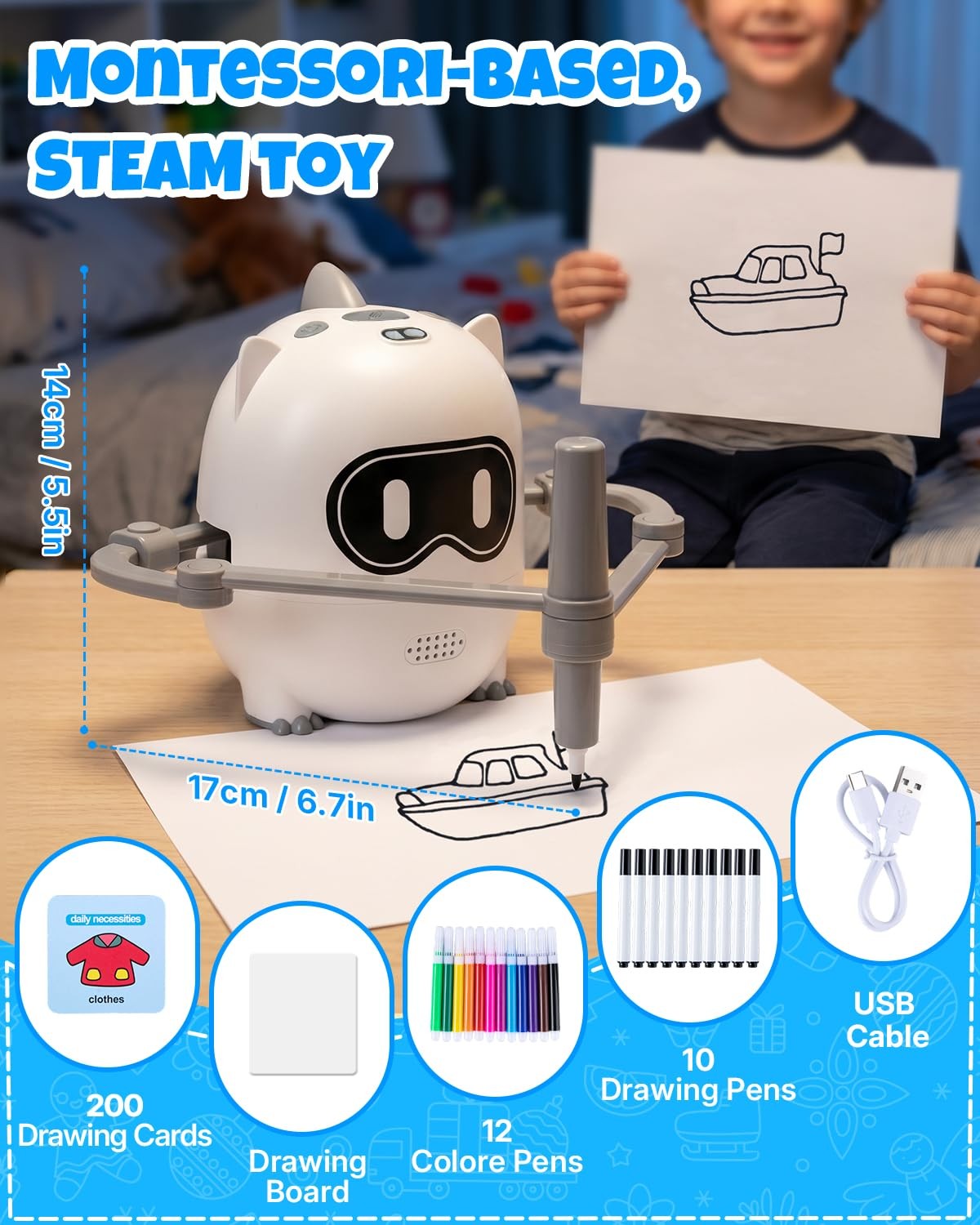 WOQWOQ Drawing Robot for Kids, Smart Scan & Music Interactive Standard, White