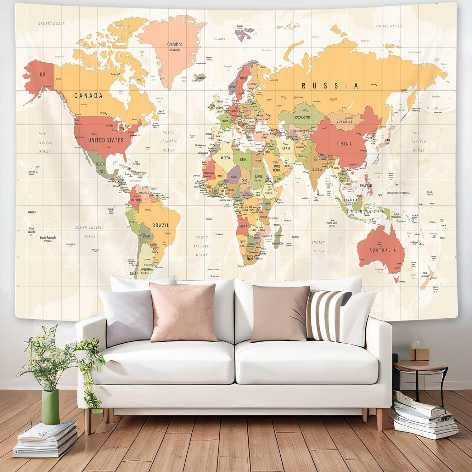 World Map Tapestry for Kids Student, Map of The World with Countries and Majo…