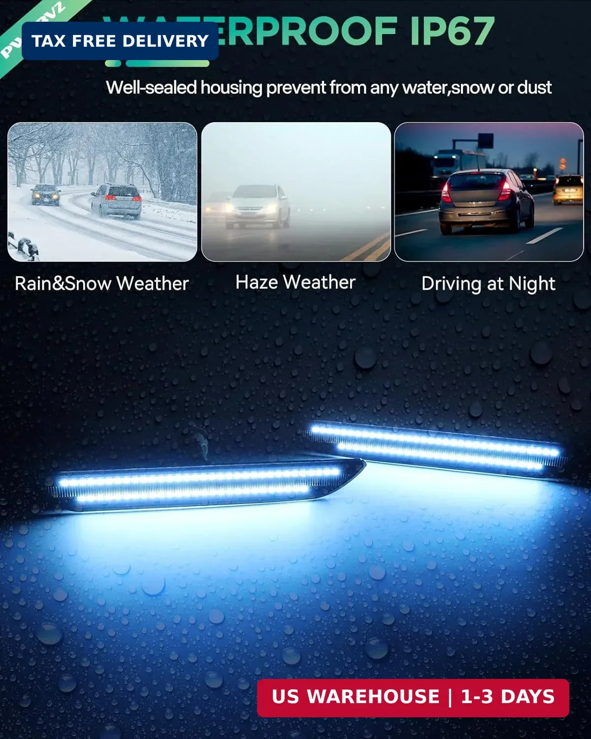 Rear Blue Side Marker Lights for Ford Mustang 2015 2016 2017 2018 2019 2020 2021