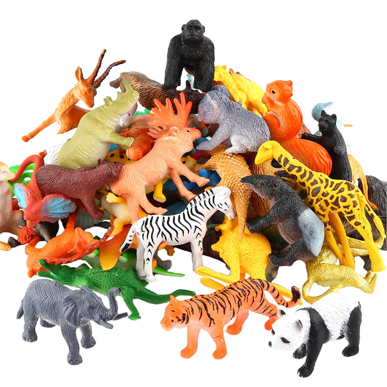 Animals Figure,54 Piece Mini Jungle Toys Set,ValeforToy Realistic Wild Vinyl Pla