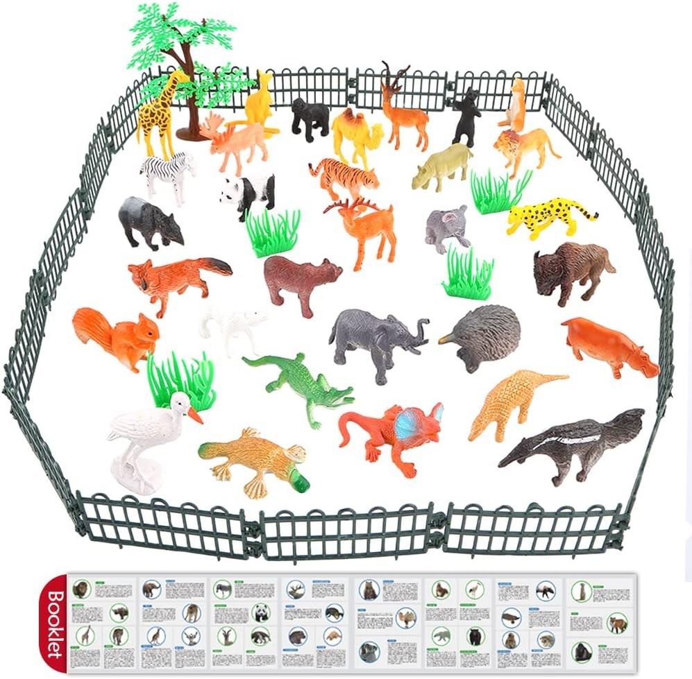 Animals Figure,54 Piece Mini Jungle Toys Set,ValeforToy Realistic Wild Vinyl Pla