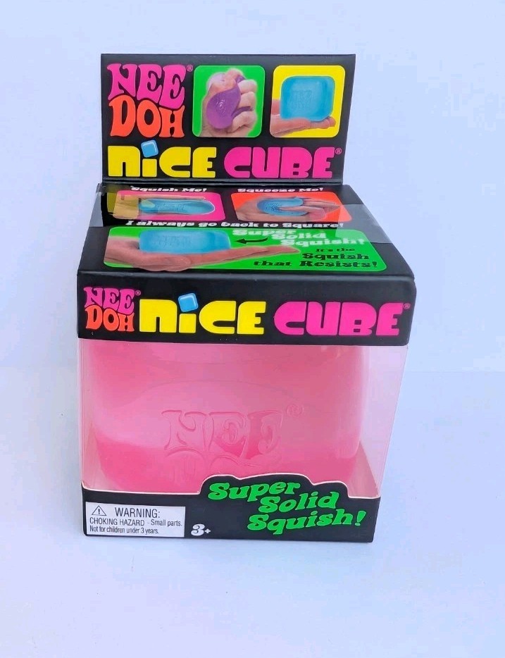 NeeDoh Nice Cube Set of 3 Super Solid Squish New Sealed Box 2 Pink, 1 Blue