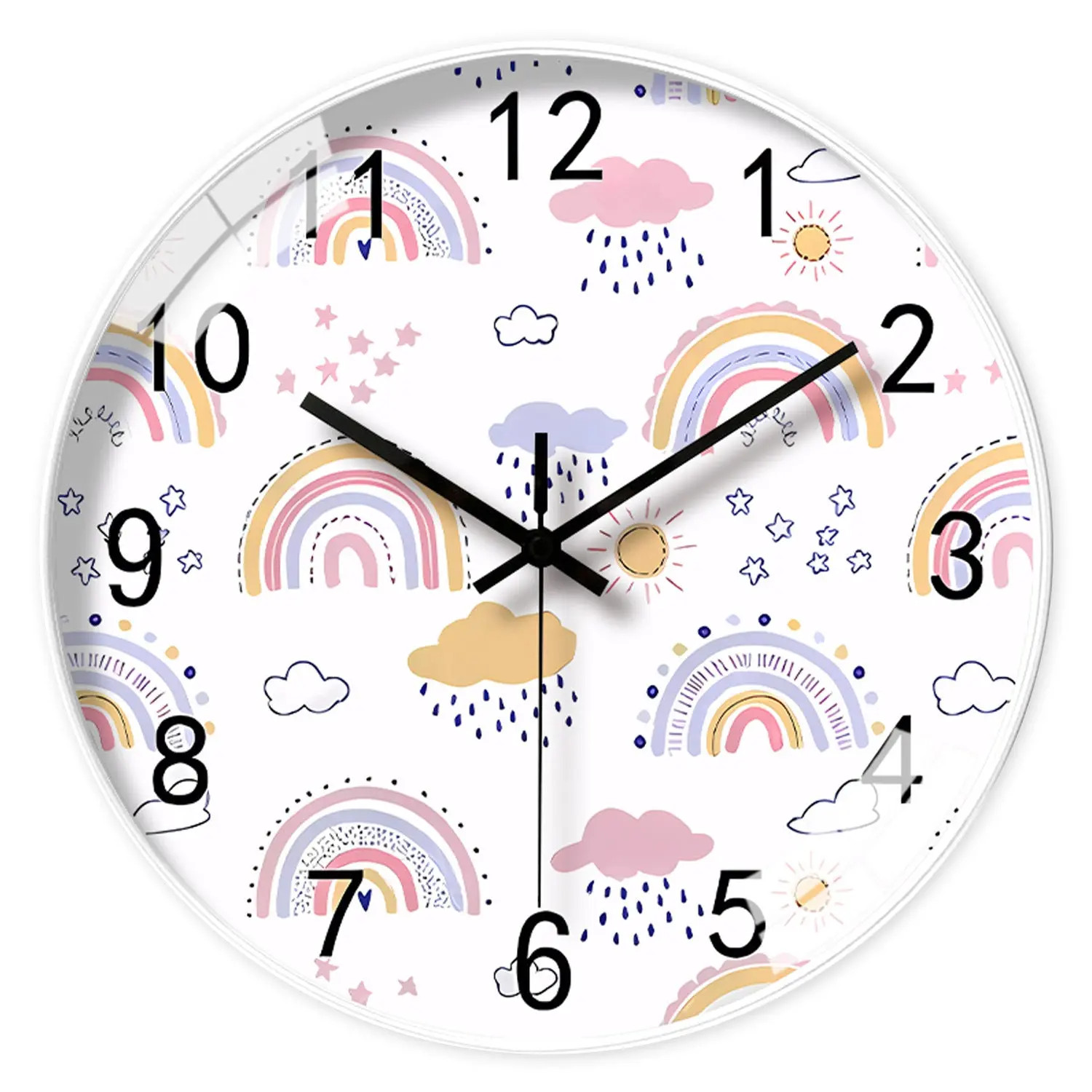 Rainbow Silent Wall Clock Modern Quartz Educational Clock for Kids & Home |
