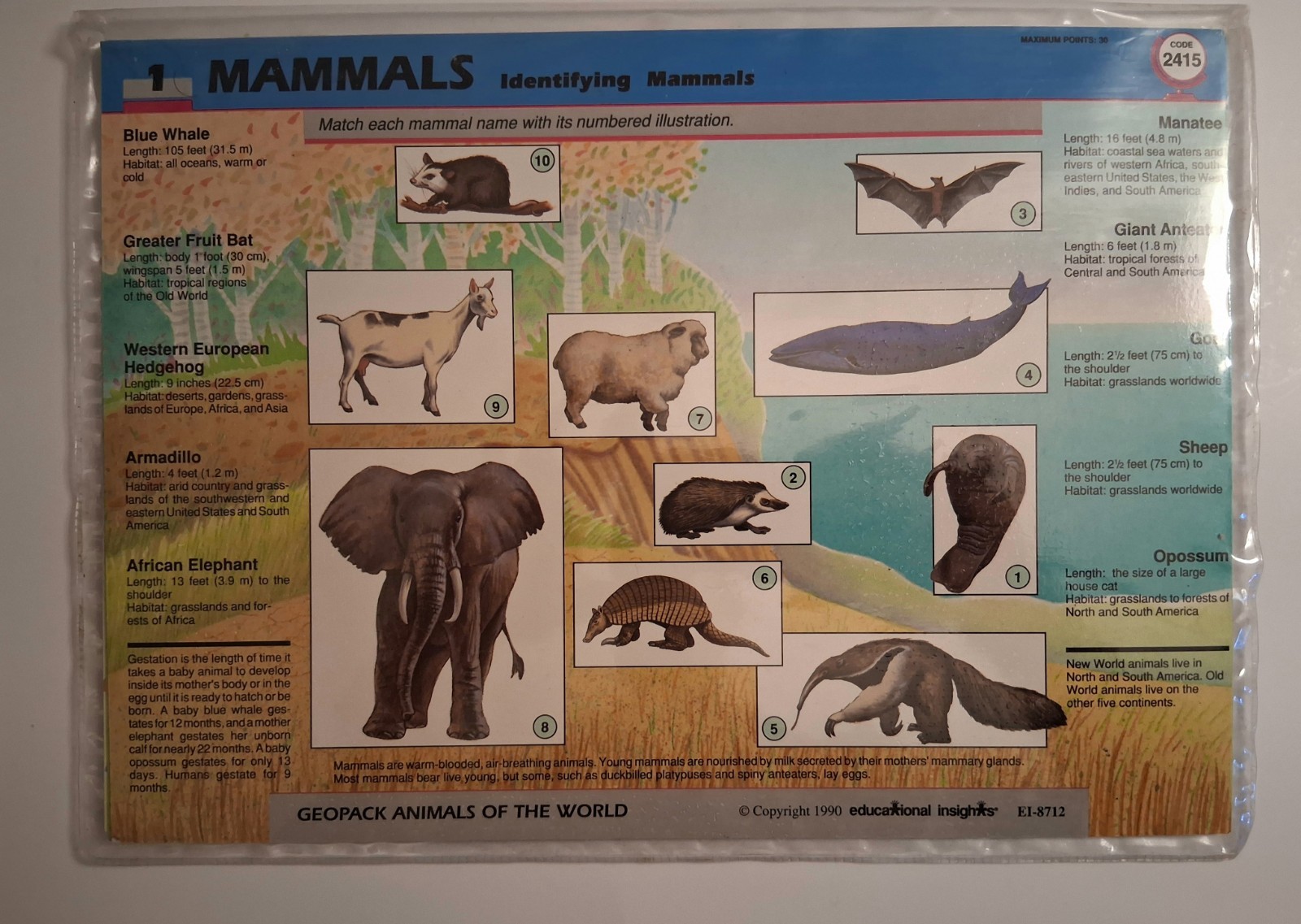 Vintage GeoSafari Animals of the World Learning Game Homeschool 9 Cards