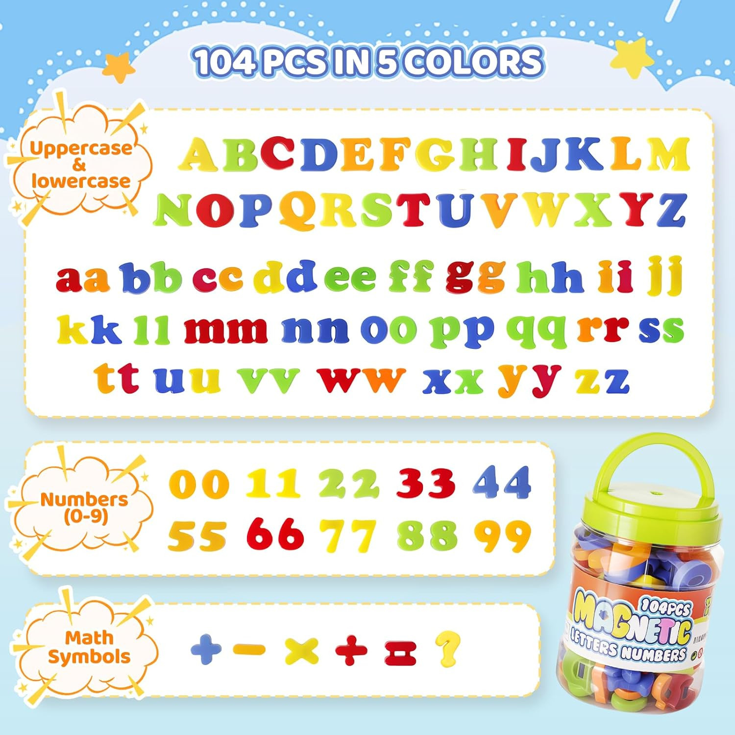 104 PCS Alphabet Magnetic Letters and Numbers for Toddlers,Abc 123 Fridge Educat