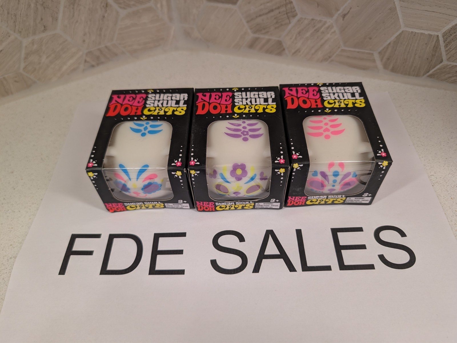 NeeDoh SUGAR SKULL CATS Set Of 3 All Colors Rare Hard To Find