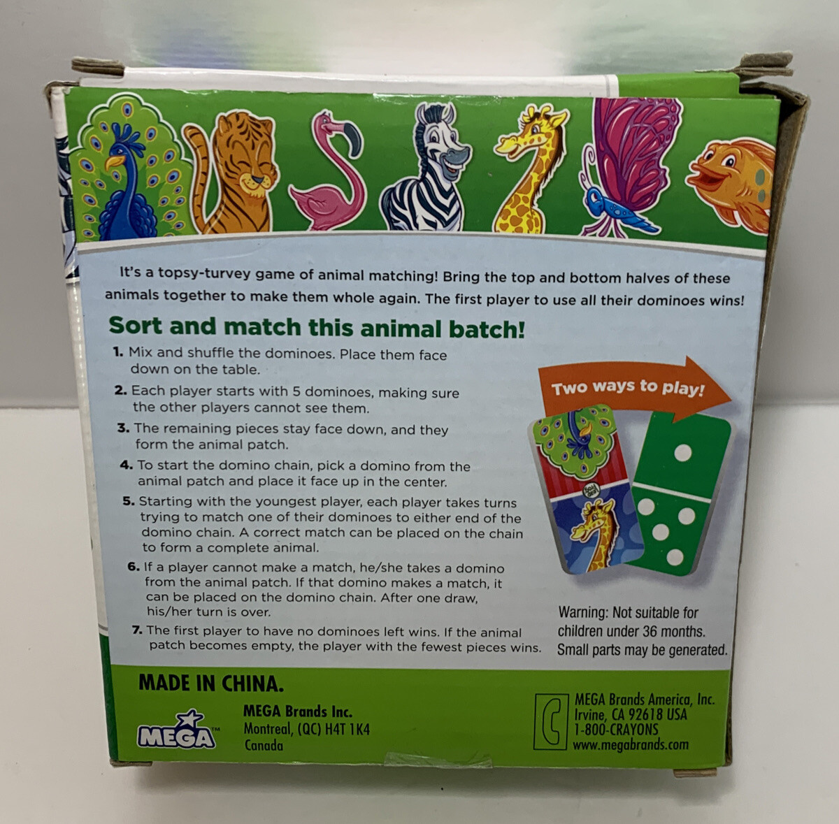 Leap Frog Animal Dominoes Sort & Match Grade Pre-K 28 Pieces U2