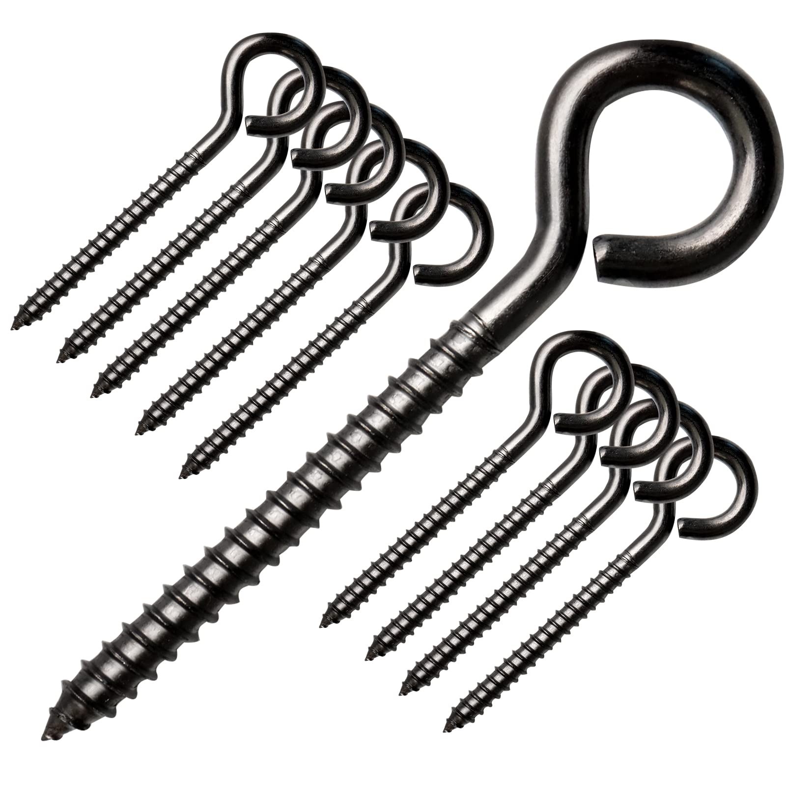 Muzata 10 Pack Black Screw Eye Hooks 3.3 Inch Stainless