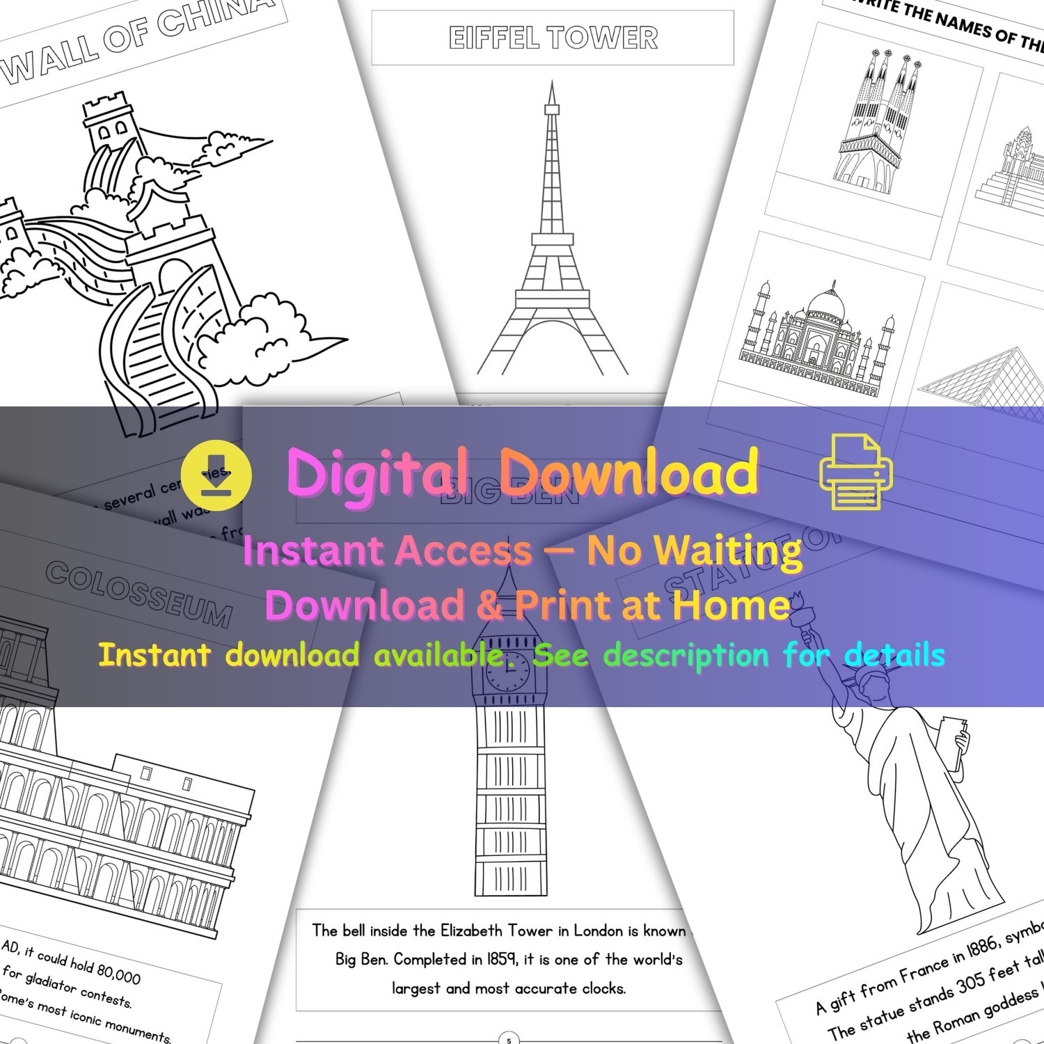 Famous World Landmarks Coloring & Activity Book for Kids | Printable