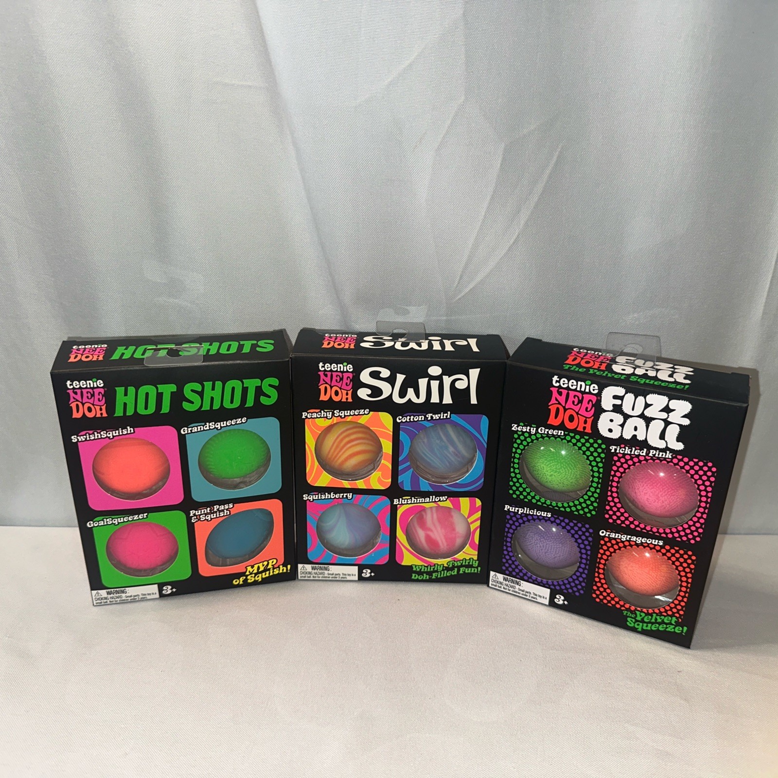 Teenie NeeDoh 4 Packs Nee Doh Swirl -Fuzz Balls & Hot Shots All Three Sets!