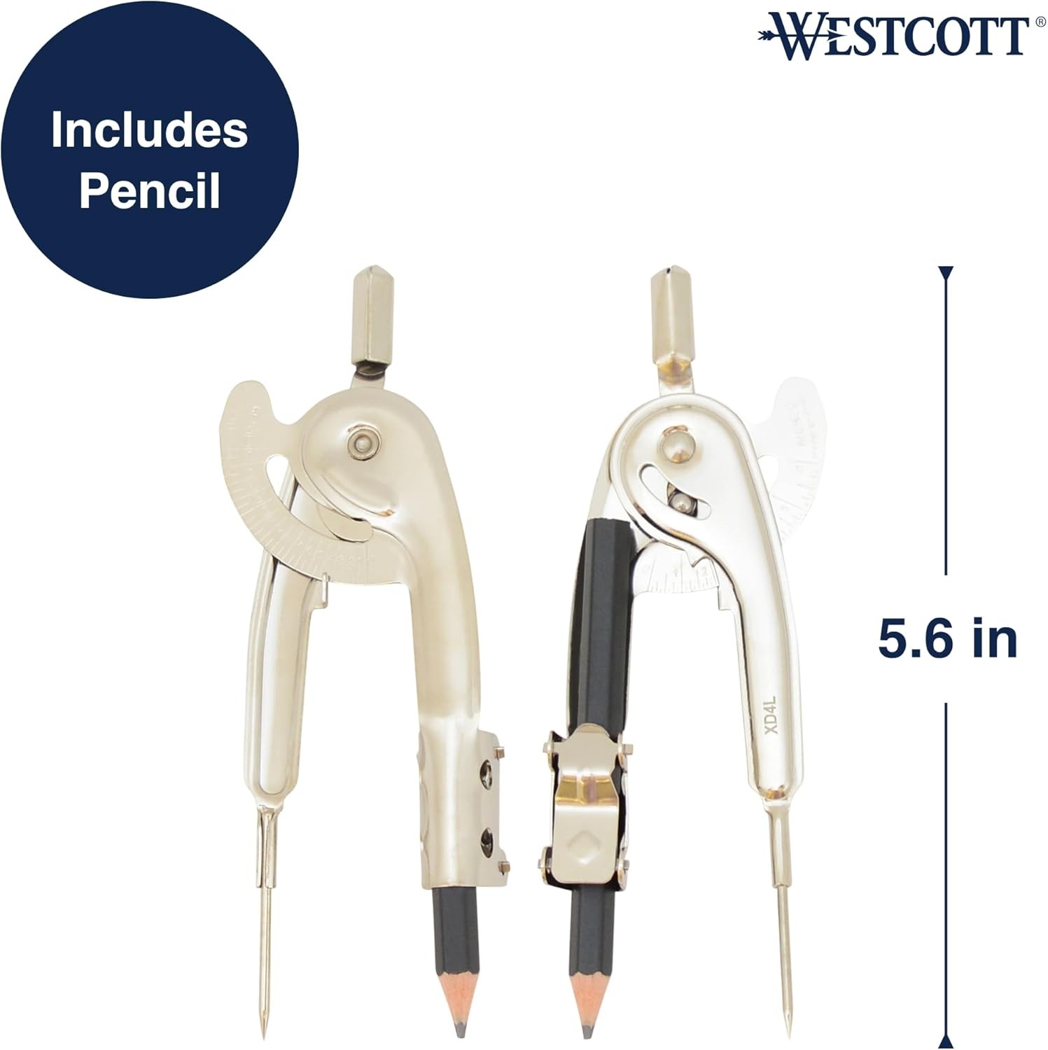 Westcott Nickel-Plated Ball Bearing Compass with Bearing, Multicolor