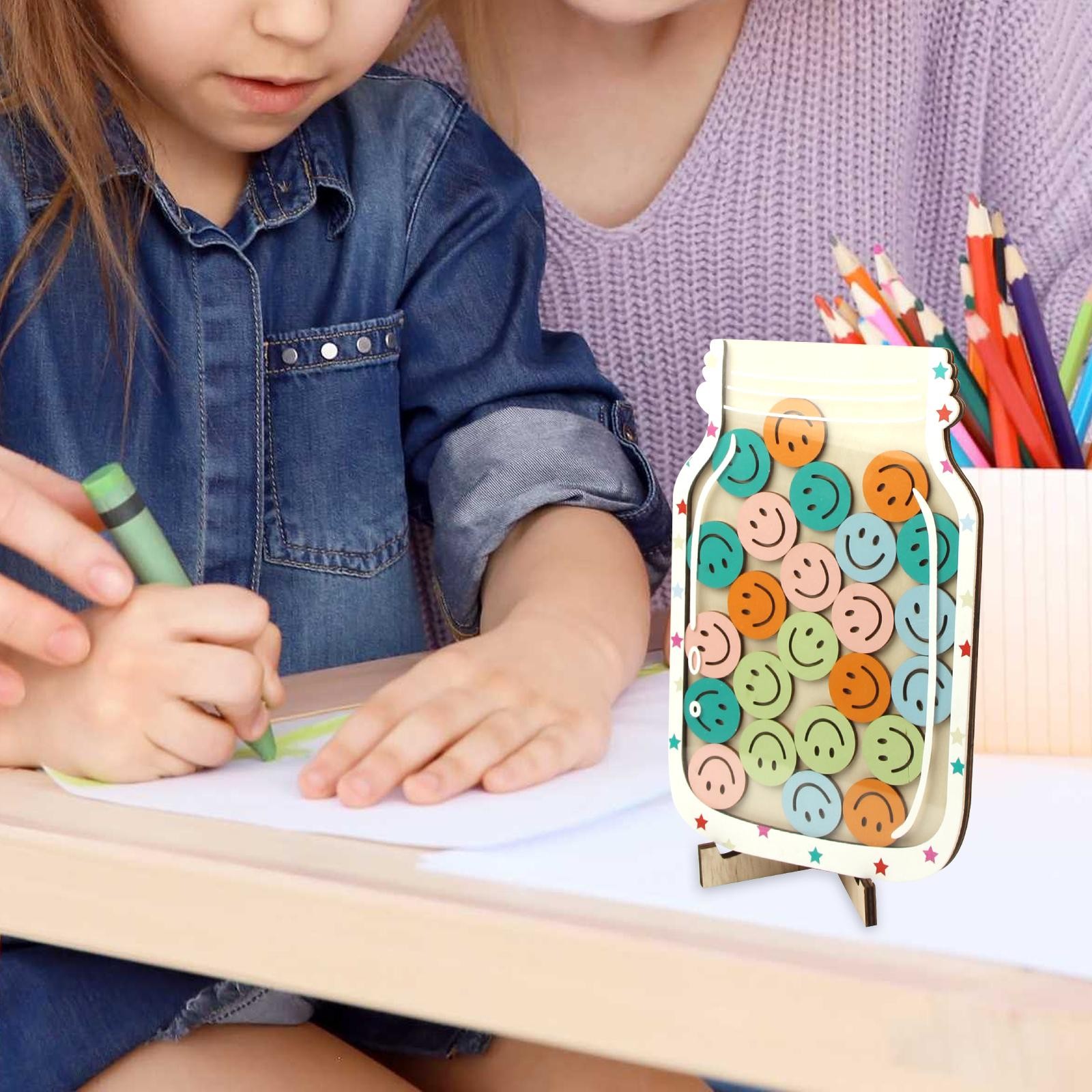 Children Magnetic Reward Jars MDF Material with Colorful Tokens Reward Set