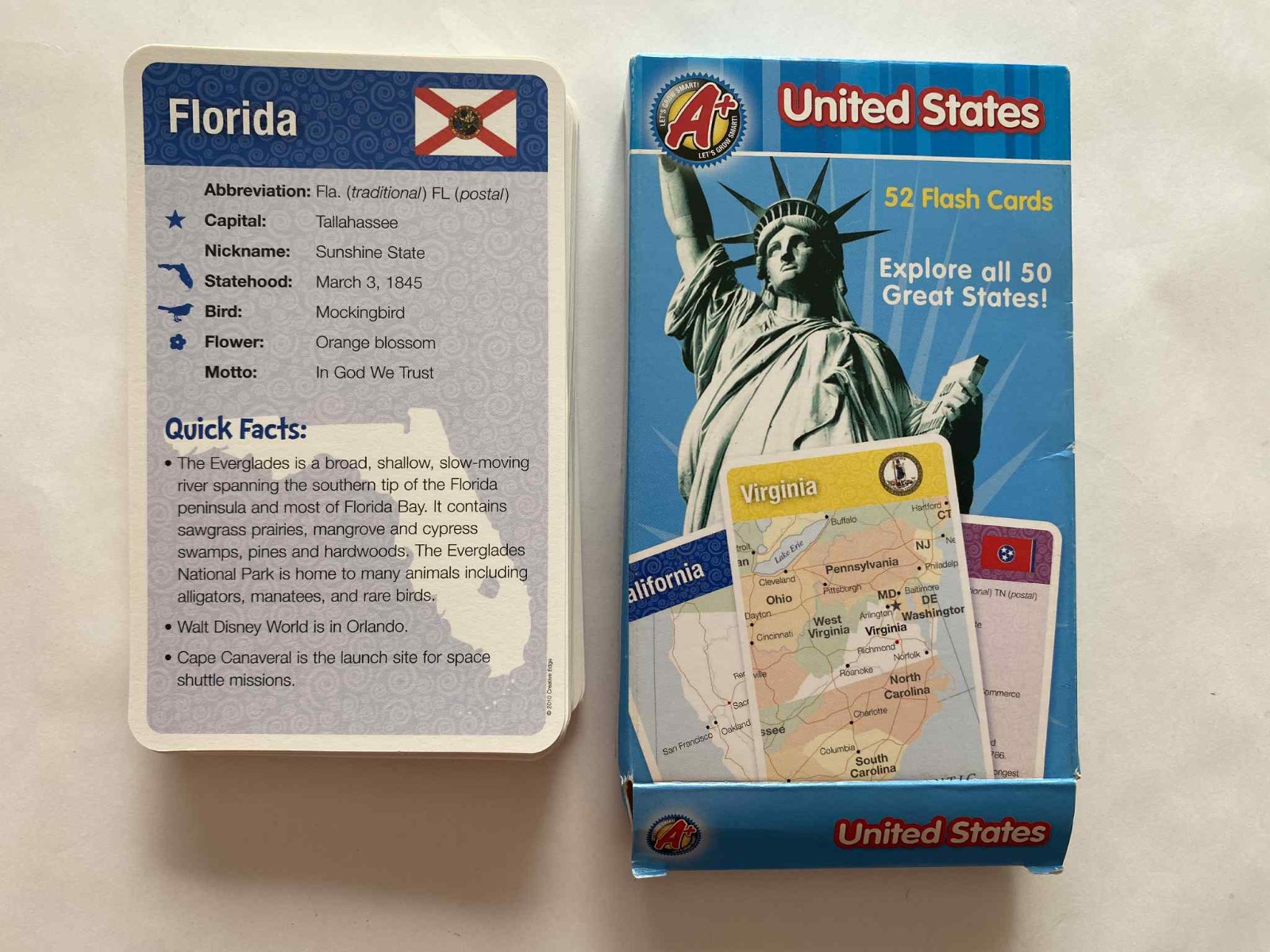 A+ Flash Cards by Creative Edge – Explore United States 52 flash cards VERY GOOD