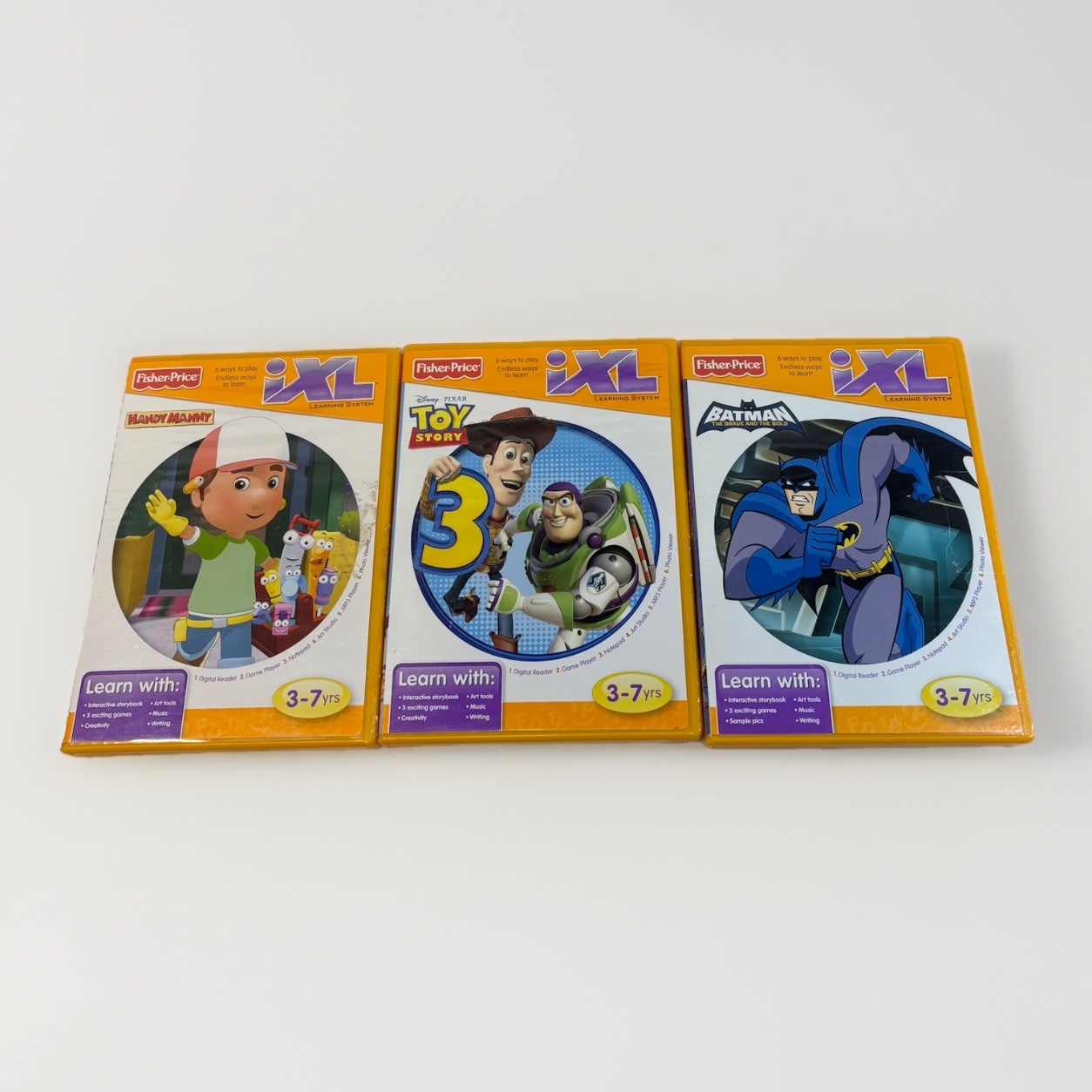 Lot of 3 Fisher-Price iXL Learning System Toy Story 3 Batman Handy Manny