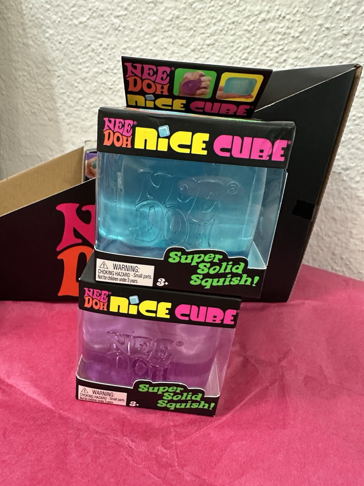 Nee Doh Nice Cube Super Solid Squish Sensory Squeeze Toy Blue Pink or Purple