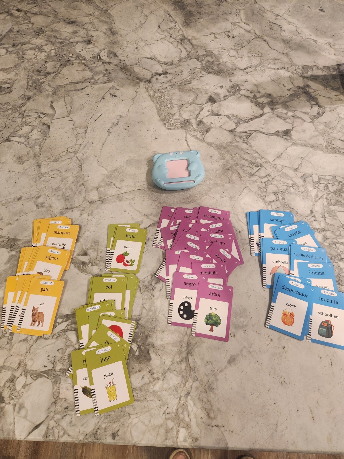 Spanish Language Vocabulary Flash Cards Set w/ Handheld Reader, Kids 3-7