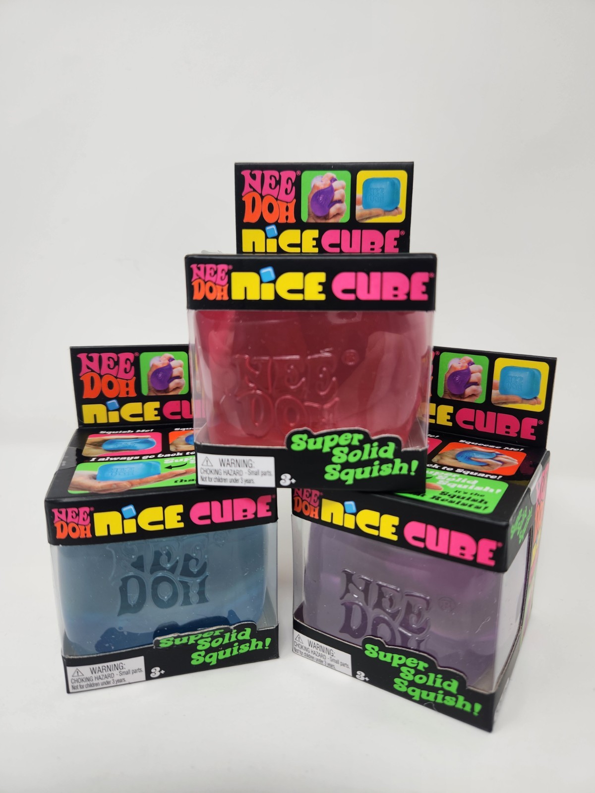 New NeeDoh Nice Cube 2.25″ Super Solid Squish 3-Pack Blue Pink & Purple Free S&H