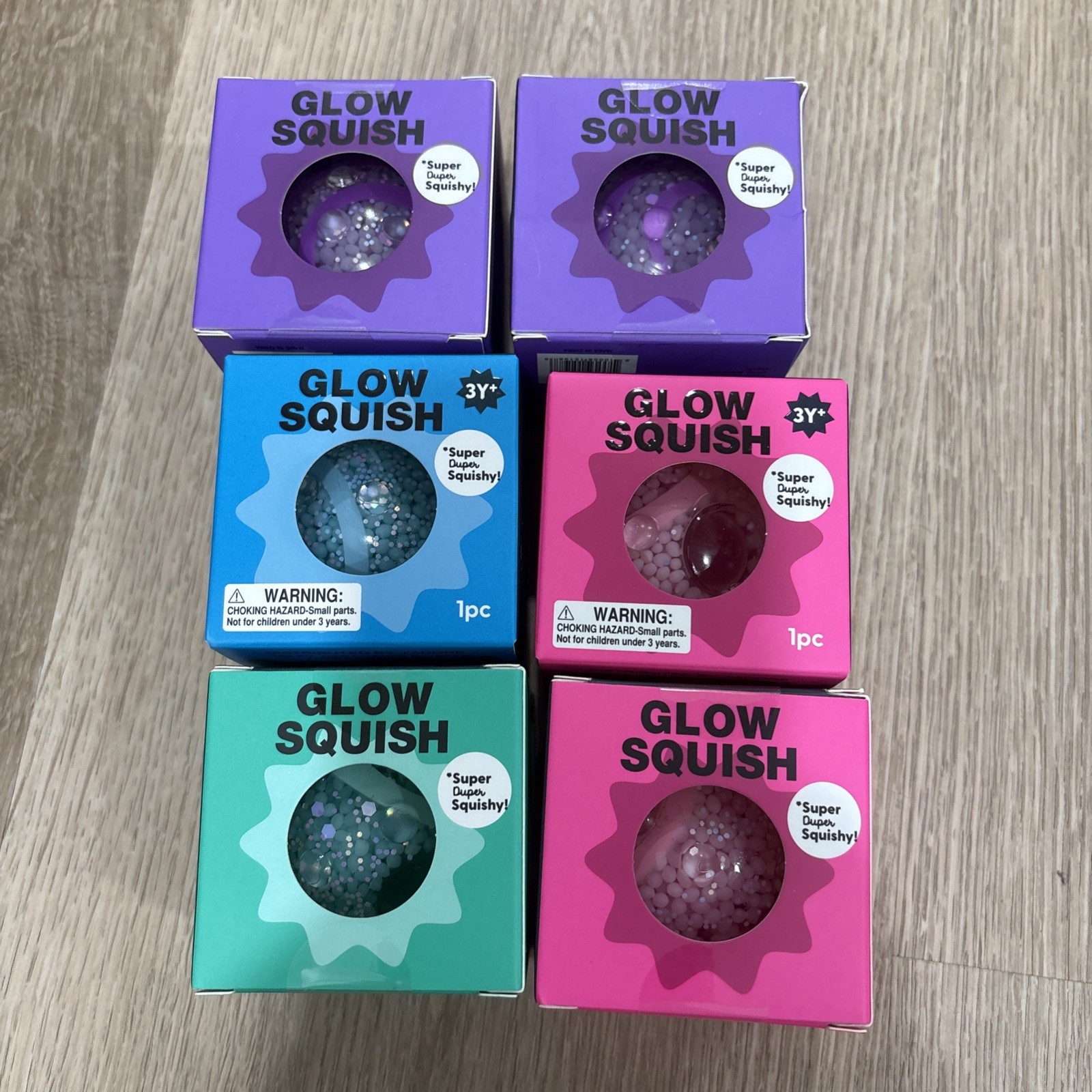 Glow Squish J’adore Lot Of 6 Green Pink Purple Blue Glow In The Dark Squishy