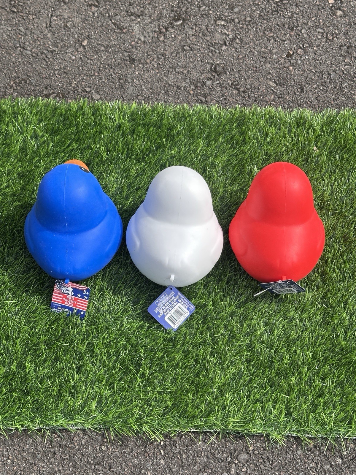 Sunny Days Jumbo Squeezy Duck Squishy Toy Lot Of 3 New – Red, White, Blue 🇺🇸