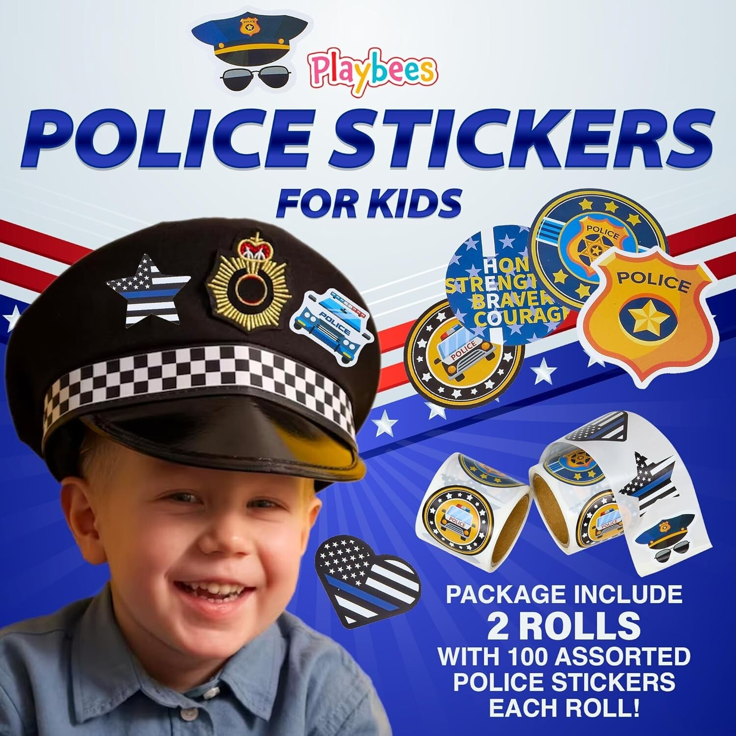 Police Stickers for Kids – 2 Rolls