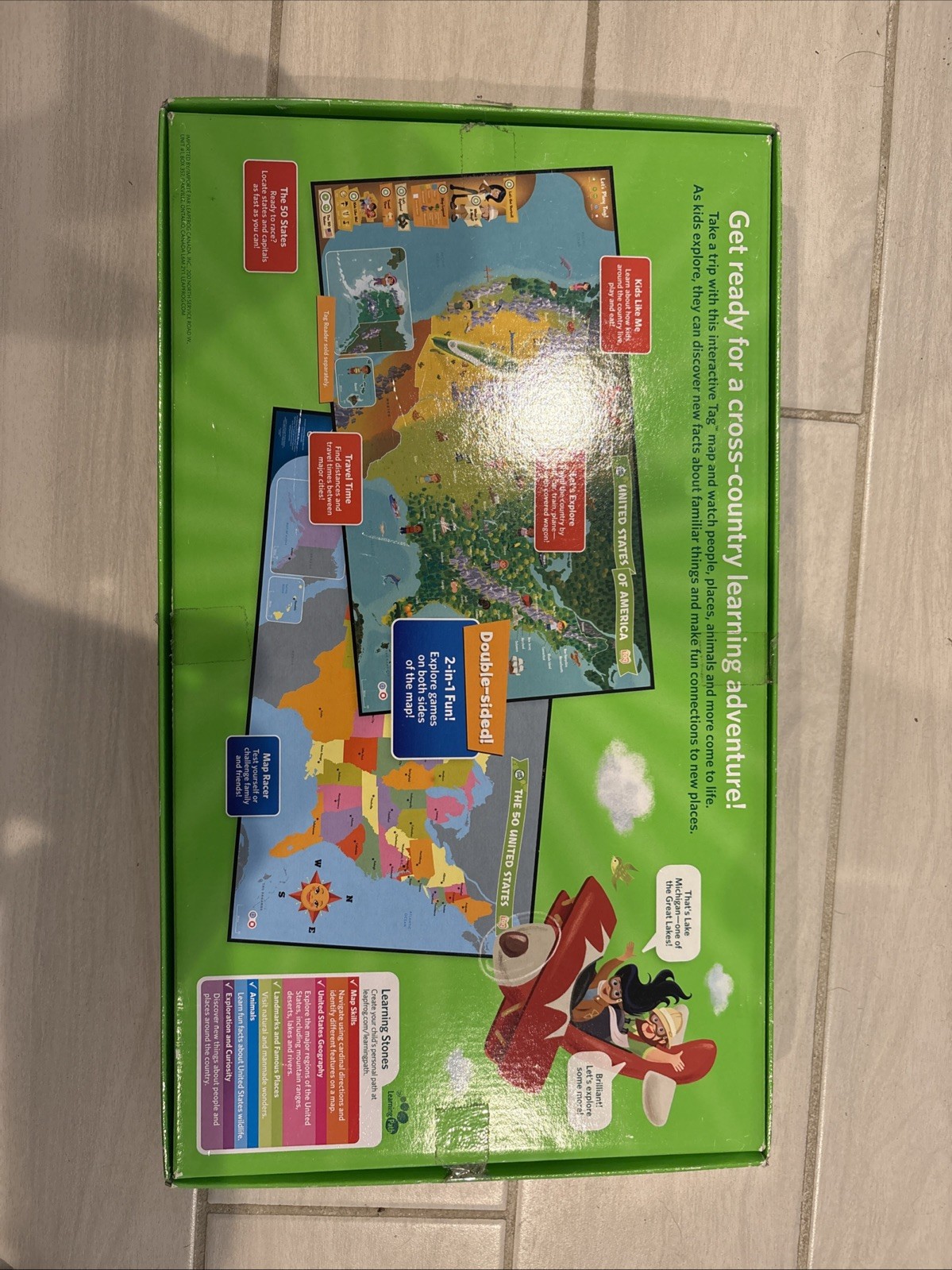 Leap Frog Tag Reading System Interactive USA United States Double Sided Map