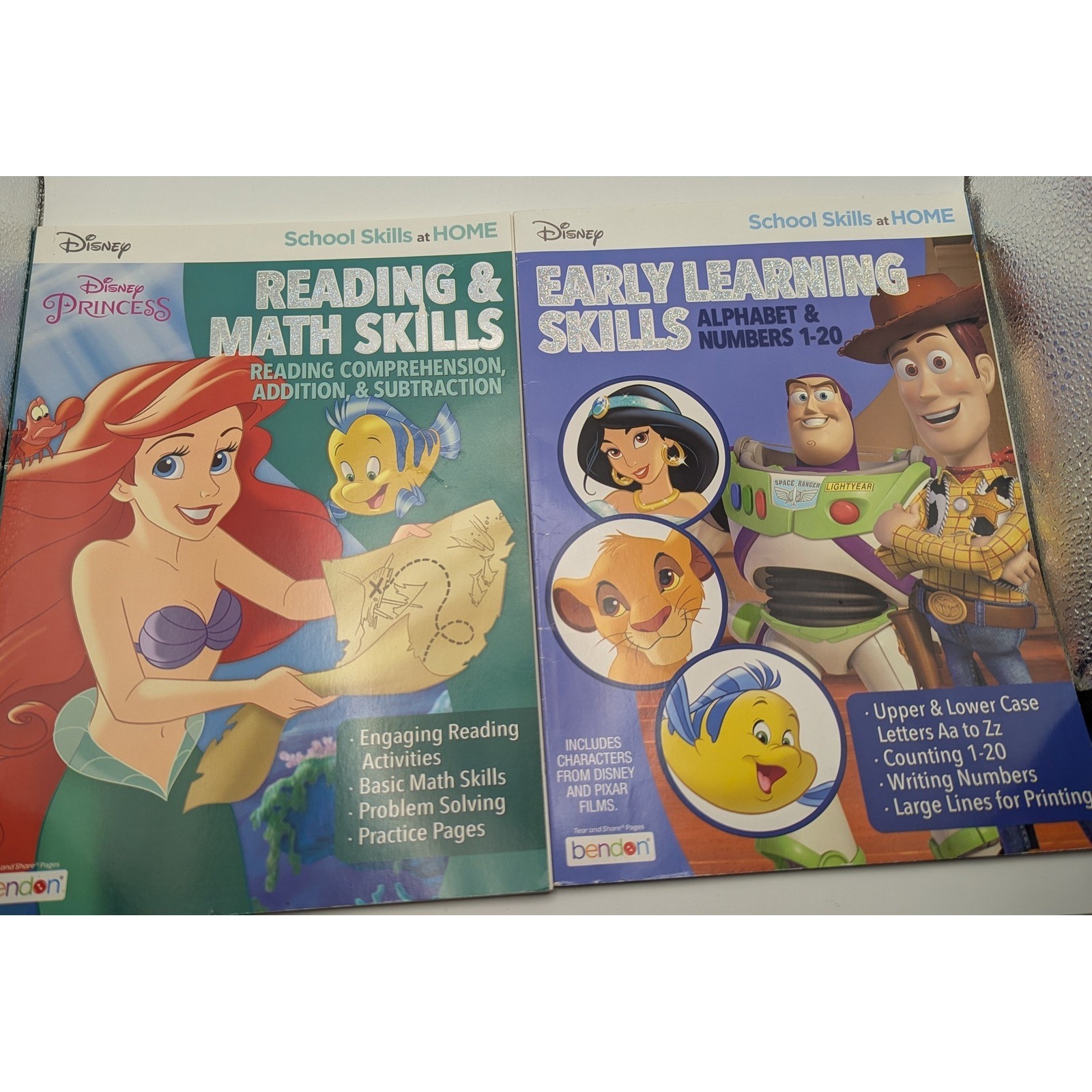 2 Disney School Skills at Home Workbook Set Reading Math Early Learning Alphabet