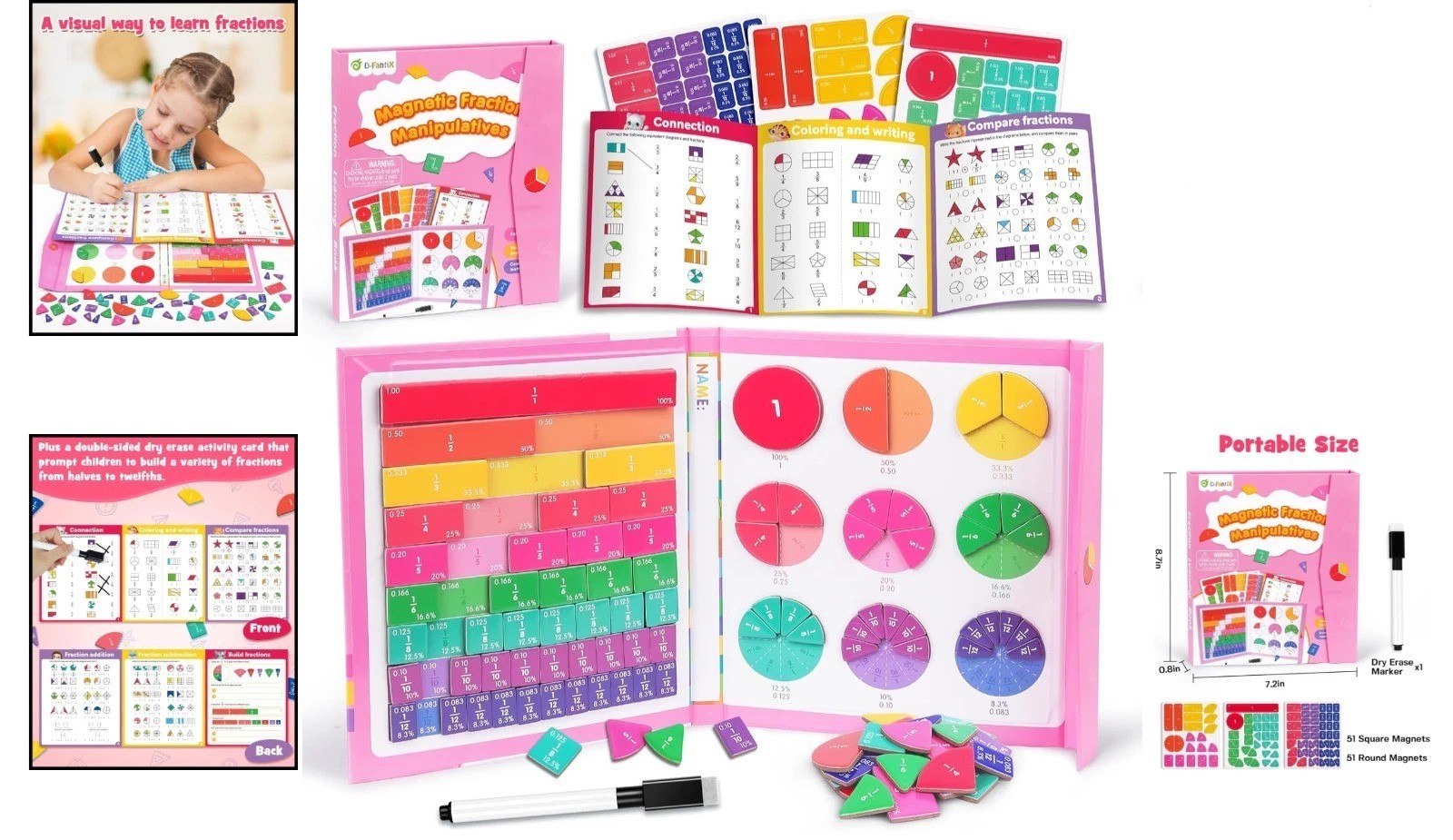 Comprehensive Magnetic Fraction Kit with Dry Erase Activity Card – 7.2×8.7in