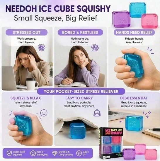 NeeDoh Nice Ice Baby 4 pack Nee Doh Mini Nice Cubes Pink Blue Purple NEW SEALED