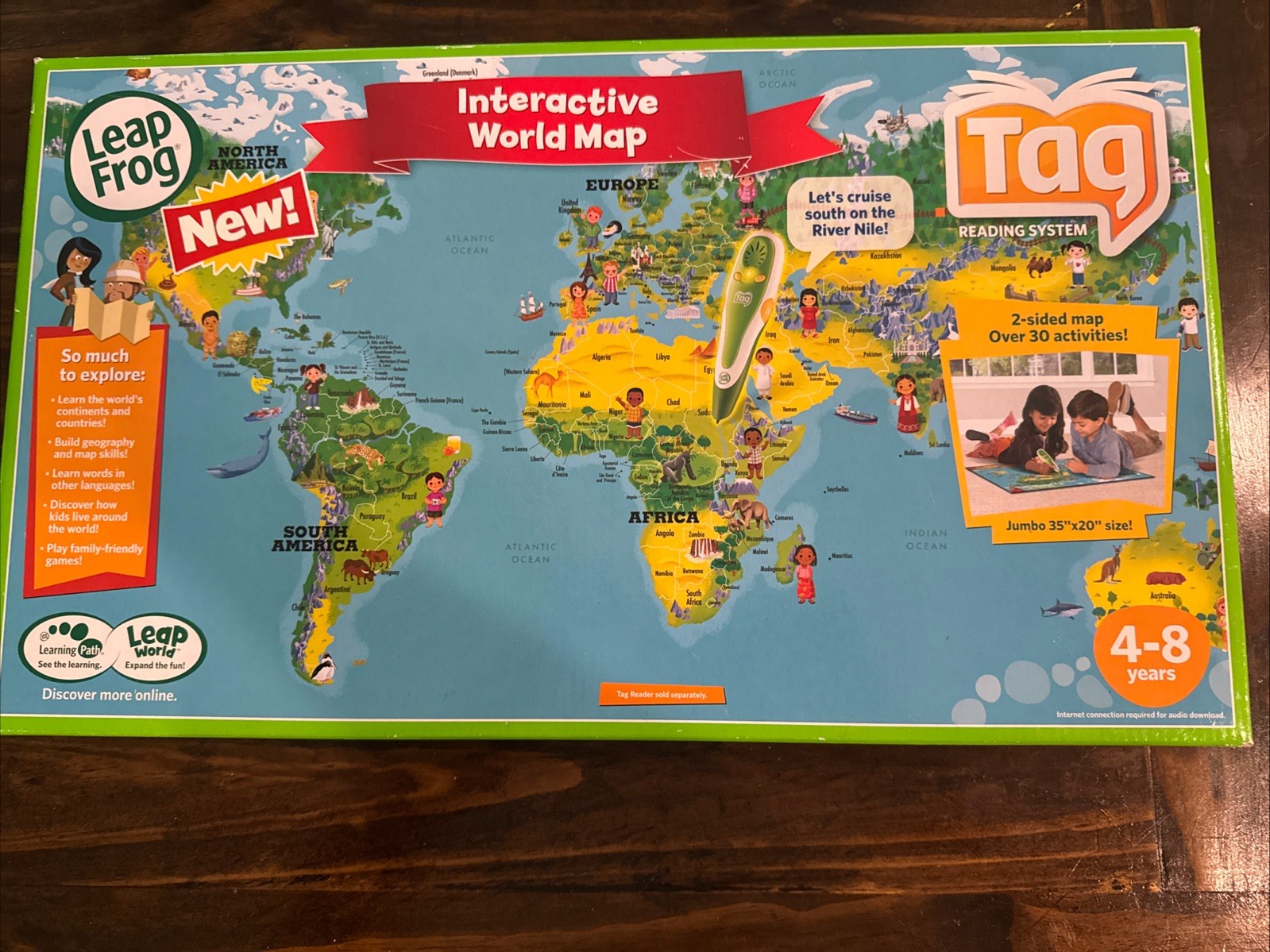 Leap Frog Interactive Jumbo World Map 2 Sided Educational- Use With Tag Read Sys