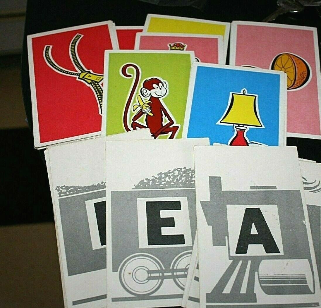 Vtg 1960s Flash Cards Upper Case Letters Complete Set Color Pictures Class -W =