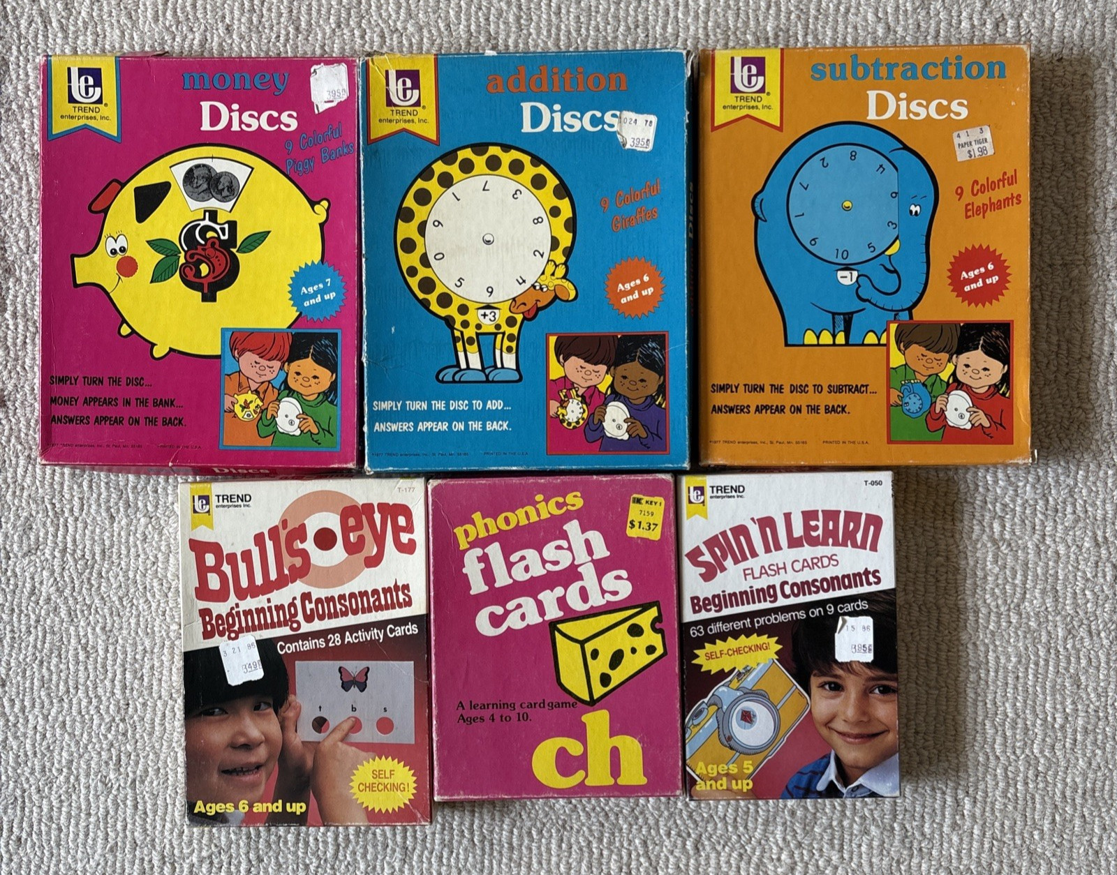 Vintage Trend Learn with Parent Teachers Aid Flash Card Sets Phonics Math