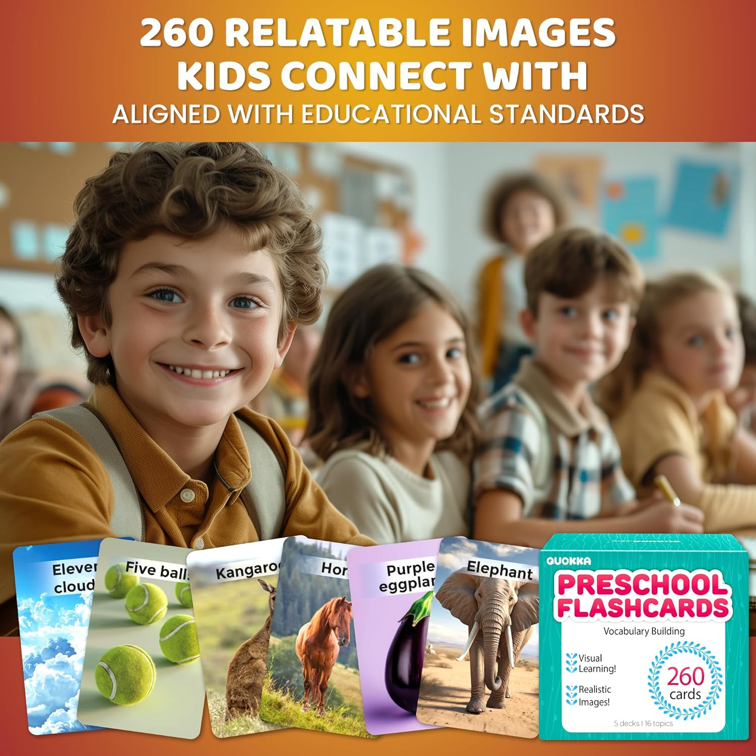 260 Flash Cards for Kids Ages 3-5 with Realistic Images – Pre K Flash Cards Age