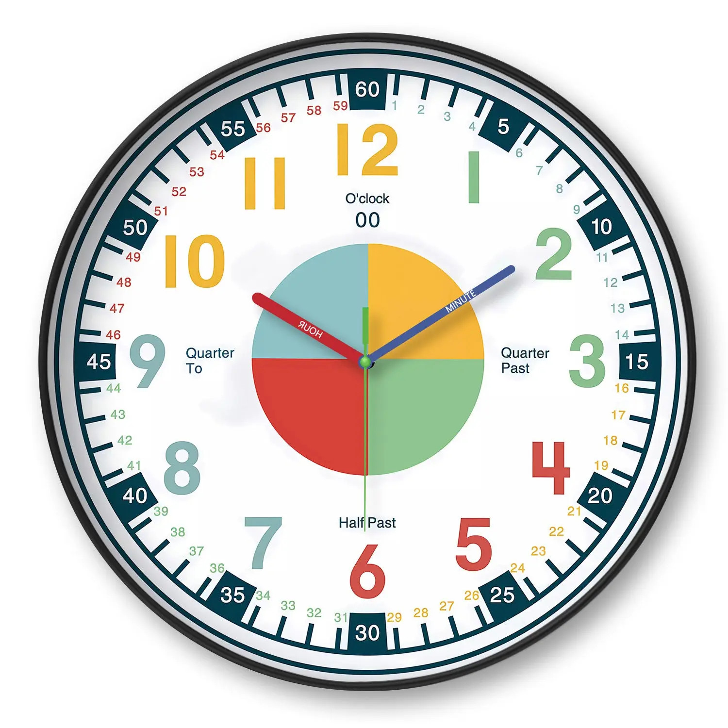 Rainbow Silent Wall Clock Modern Quartz Educational Clock for Kids & Home |