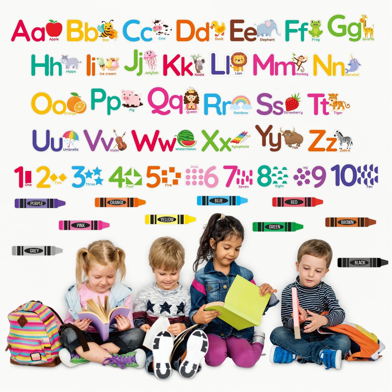 Animal Alphabet Numbers Wall Decals – 6 Sheets 55 Pcs Colorful Educational Wa…