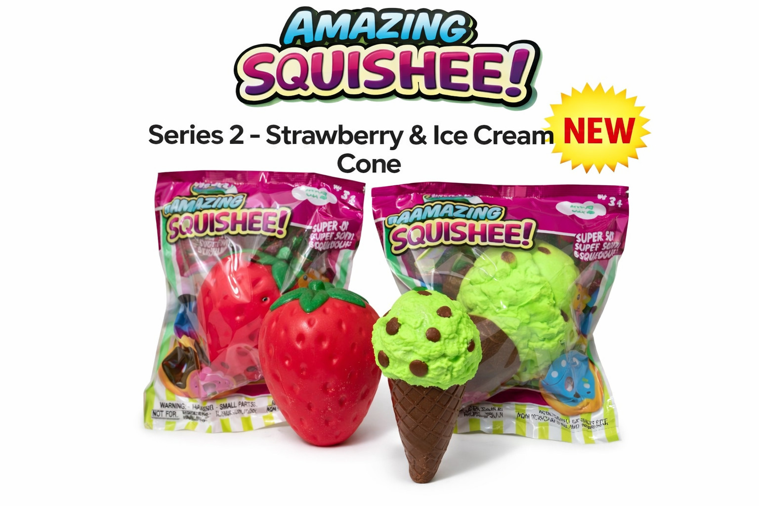 Amazing Squishee Strawberry & Ice Cream Cone Series 2 Soft Foam Slow Rise Stress